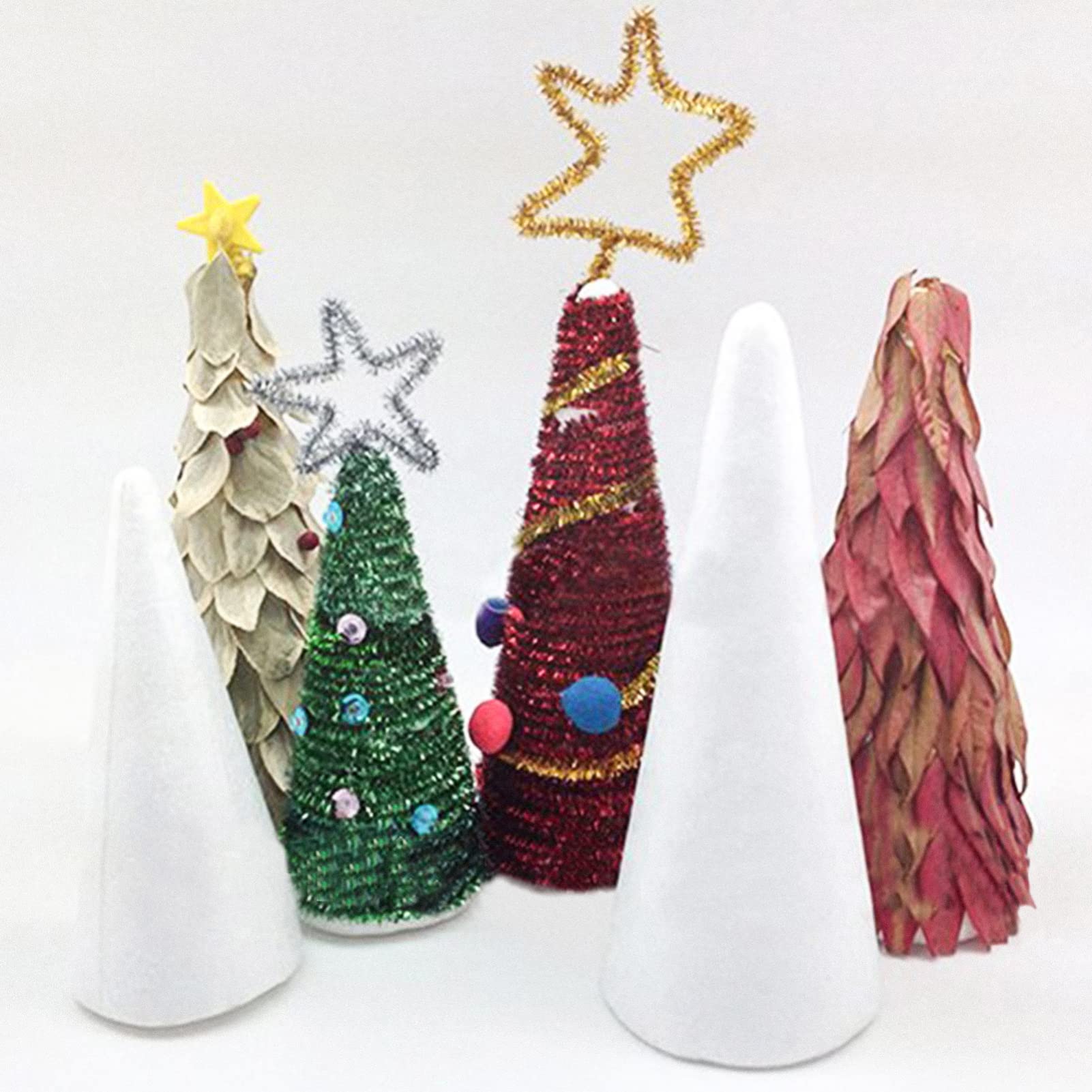 ERINGOGO 15 conos de poliestireno, modelos de árbol de Navidad para manualidades, suministros para manualidades, 3 tamaños diferentes