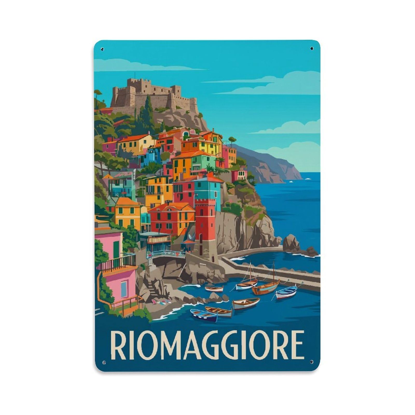 Huiyhb 8X12inch(20X30cm) Vintage Travel Riomaggiore Italy Railway Metal Tin Sign