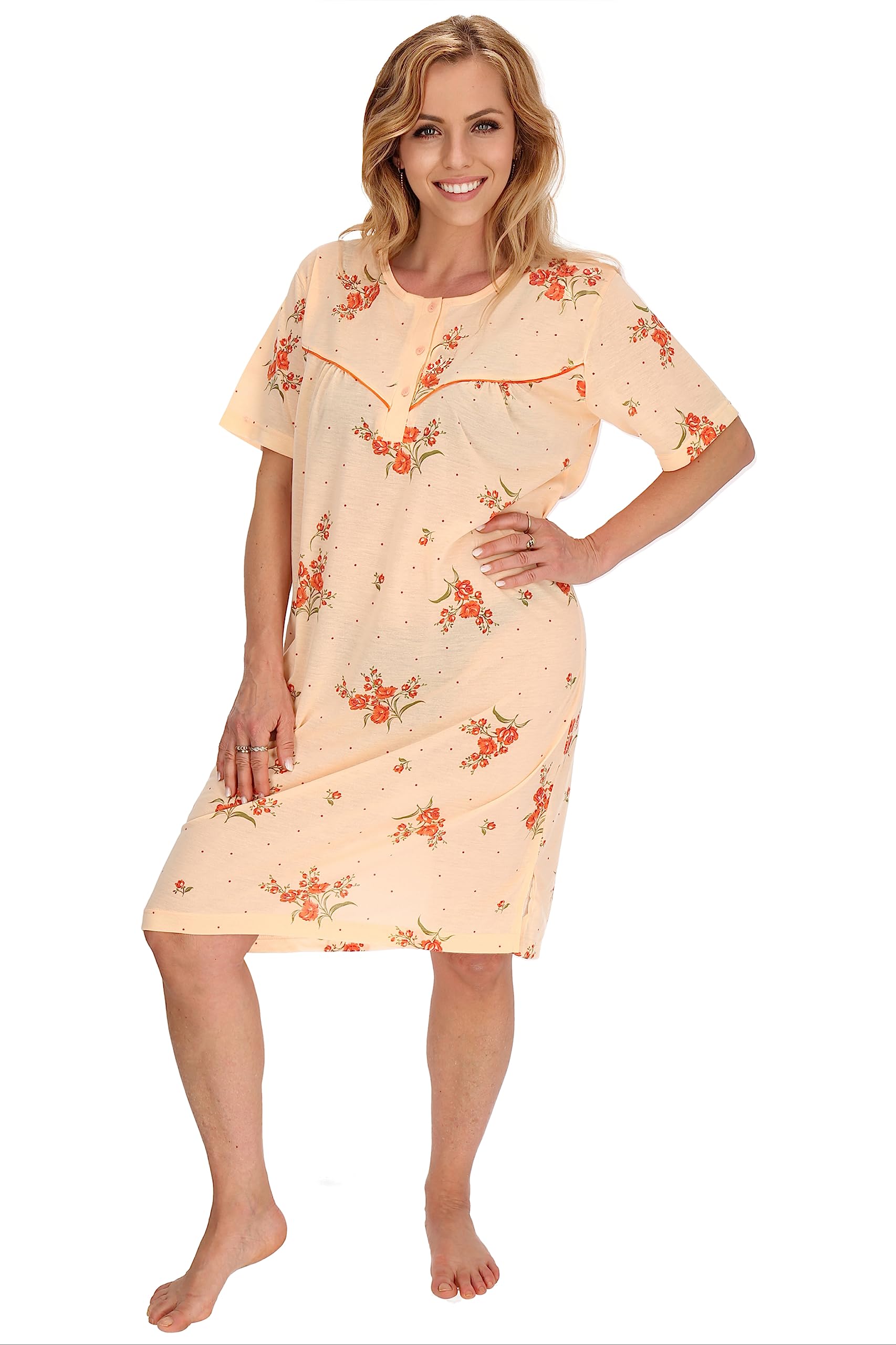 Schuerzenfabrik - Damen Nachthemden Kurzarm Blau Rosa Lila Orange mit Knopfleiste