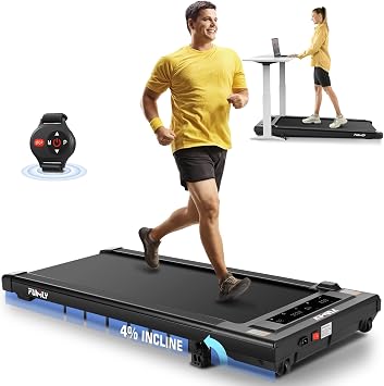 Walking Pad Treadmill with Desk Workstation, Incline Foldable Treadmill with Handrail, 300lbs Capacity, 3 Control Methods, Folding Treadmills for Home Office