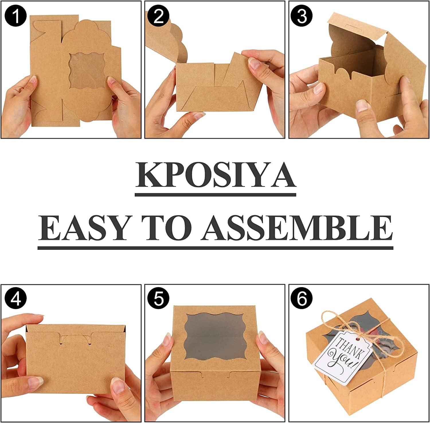 KPOSIYA 120 scatole da forno marroni con finestra singole per cupcake, 10 x 10 x 6 cm, scatole regalo in carta kraft marrone, per dolci, biscotti, torte, ciambelle, macaron