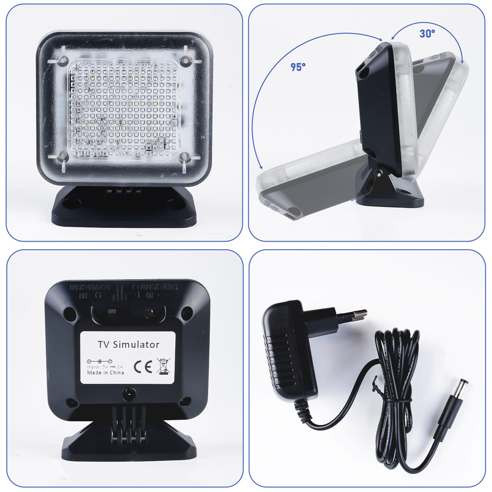 GOMETY Symulator TV LED, fałszywy symulator telewizyjny z 12 diodami LED i 3 programami do wyboru, energooszczędność z timerem, w komplecie z adapterem sieciowym, do użytku jako ochrona przed