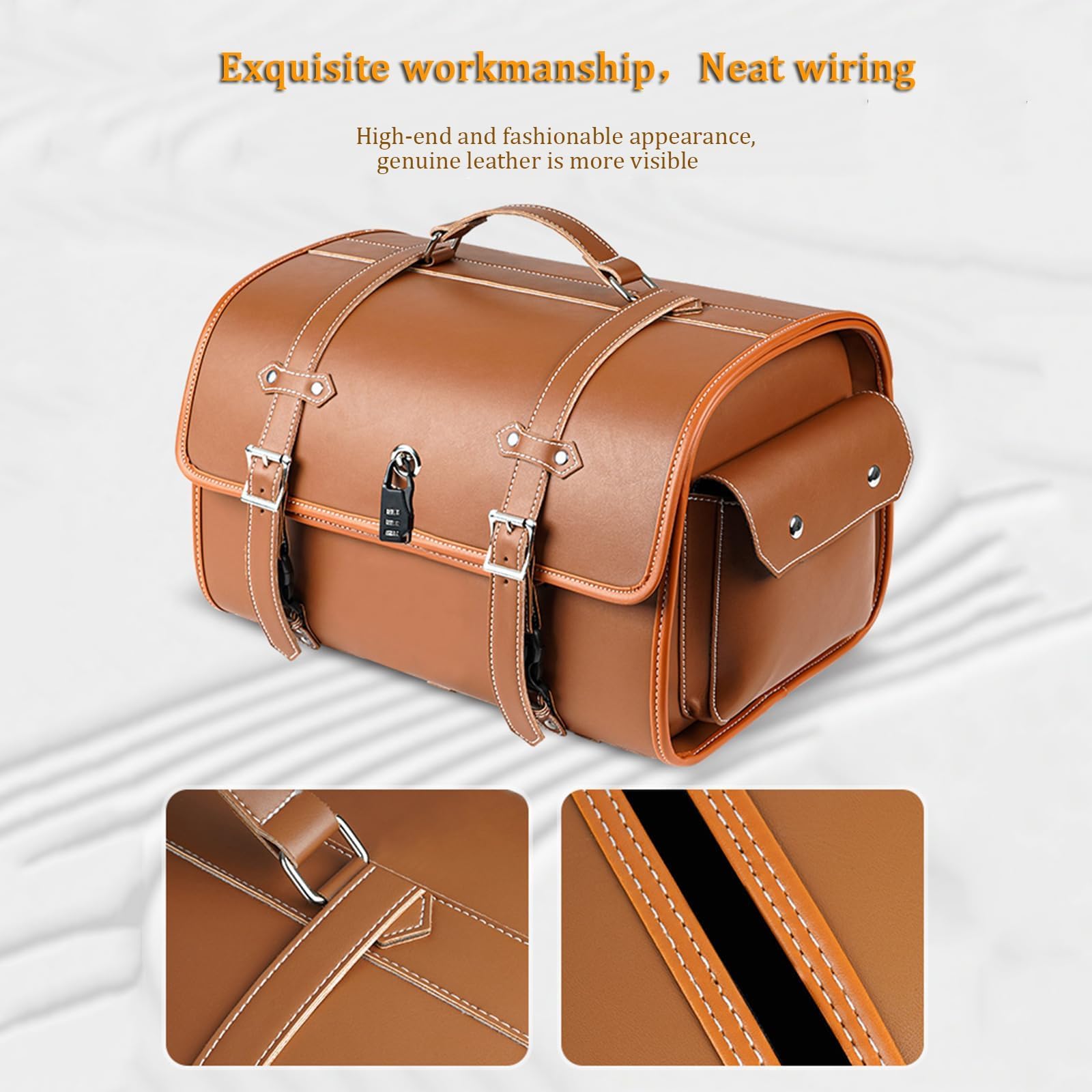 ELNas 33L Motorrad Hecktasche für Yamaha Tracer 9/GT 2021-2024, wasserdichte Leder Gepäcktasche mit Zahlenschloss Retro Motorrad Topcase, Zubehör Reisen,E Black+Brown
