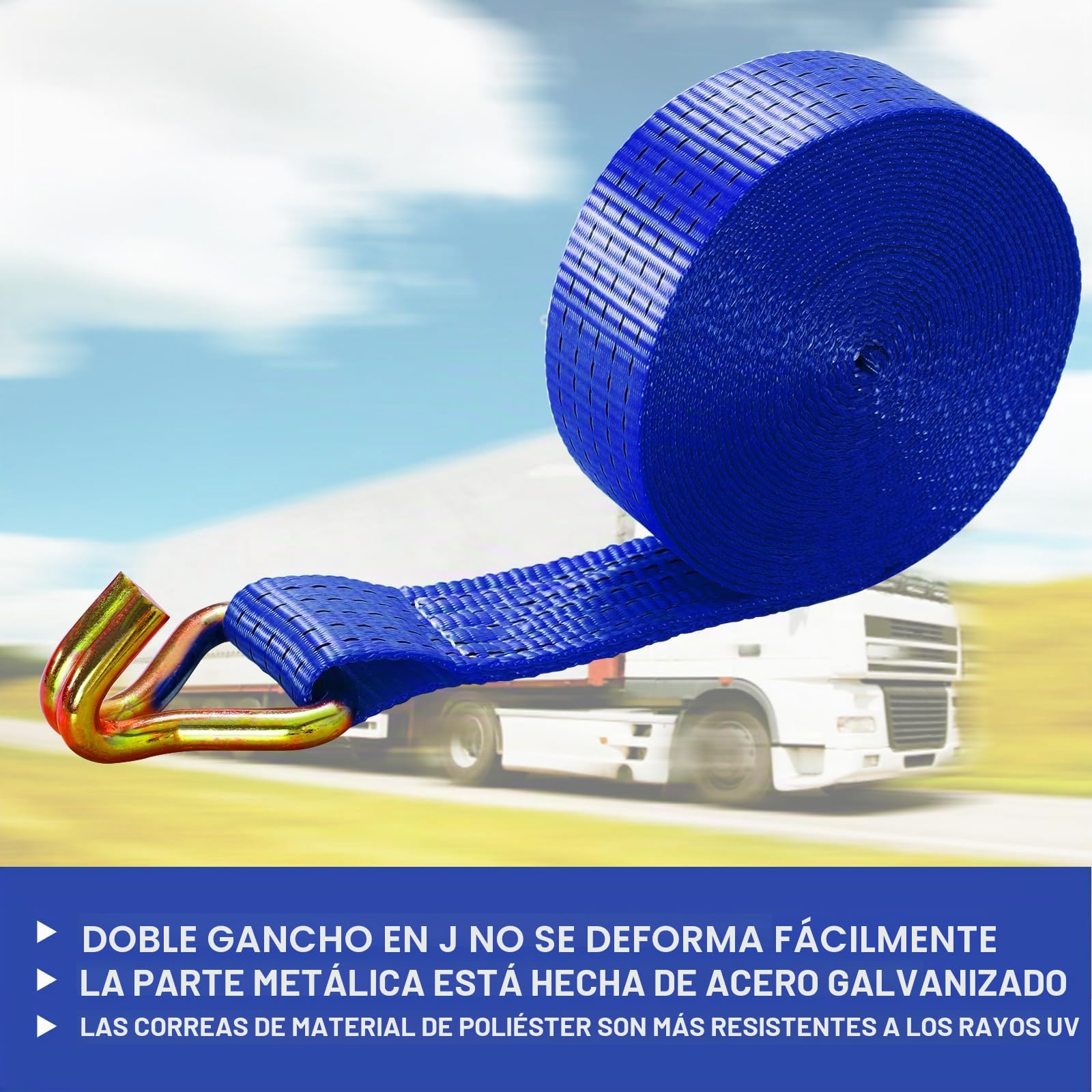 4 Unidades 5000kg Correa con trinquete 9m,cinchas de Amarre,Correa tensora de 50 mm,Correas tensoras con trinquete y Gancho,para asegurar profesionalmente Cargas de Camiones, Naranja,Azul