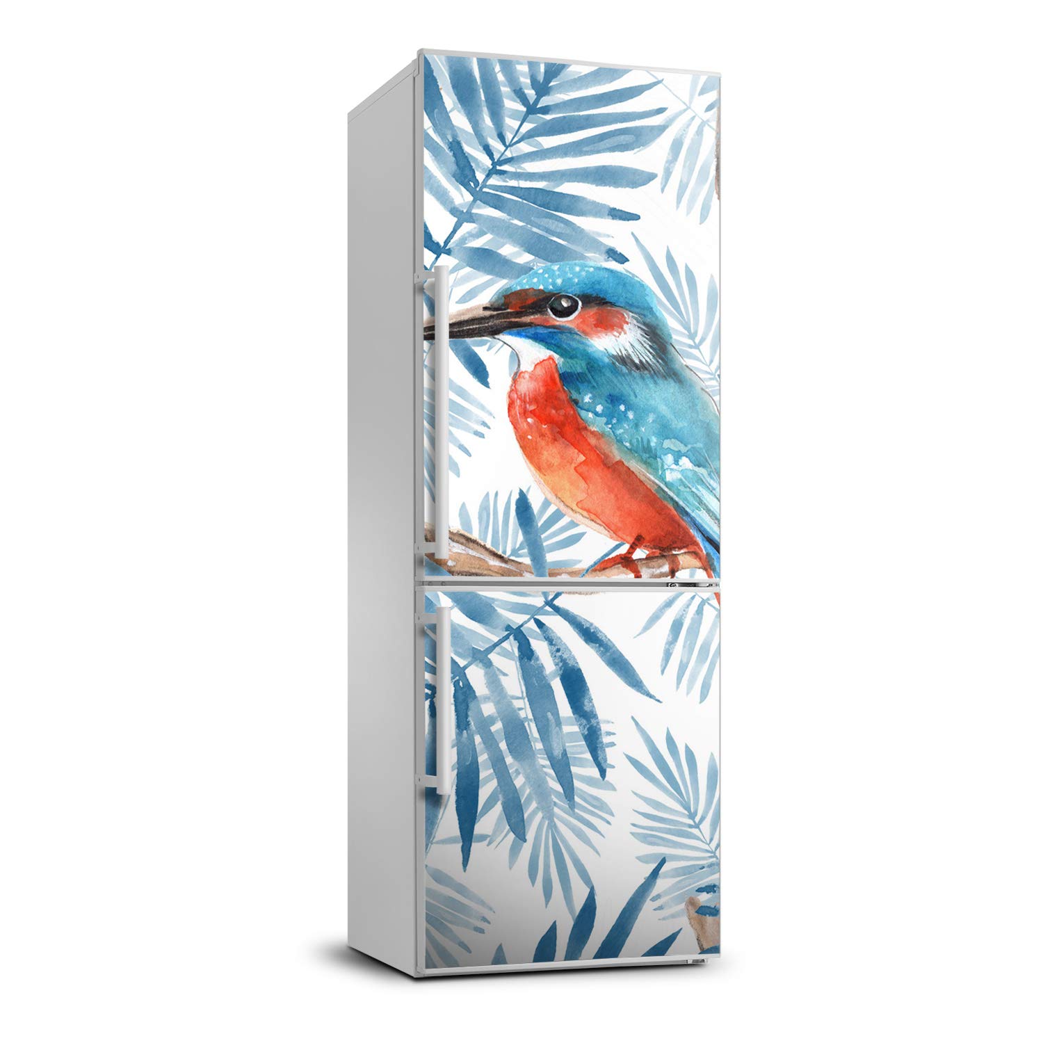 Autocollant frigo 70x190cm oiseaux feuilles sticker réfrigérateur adhésif