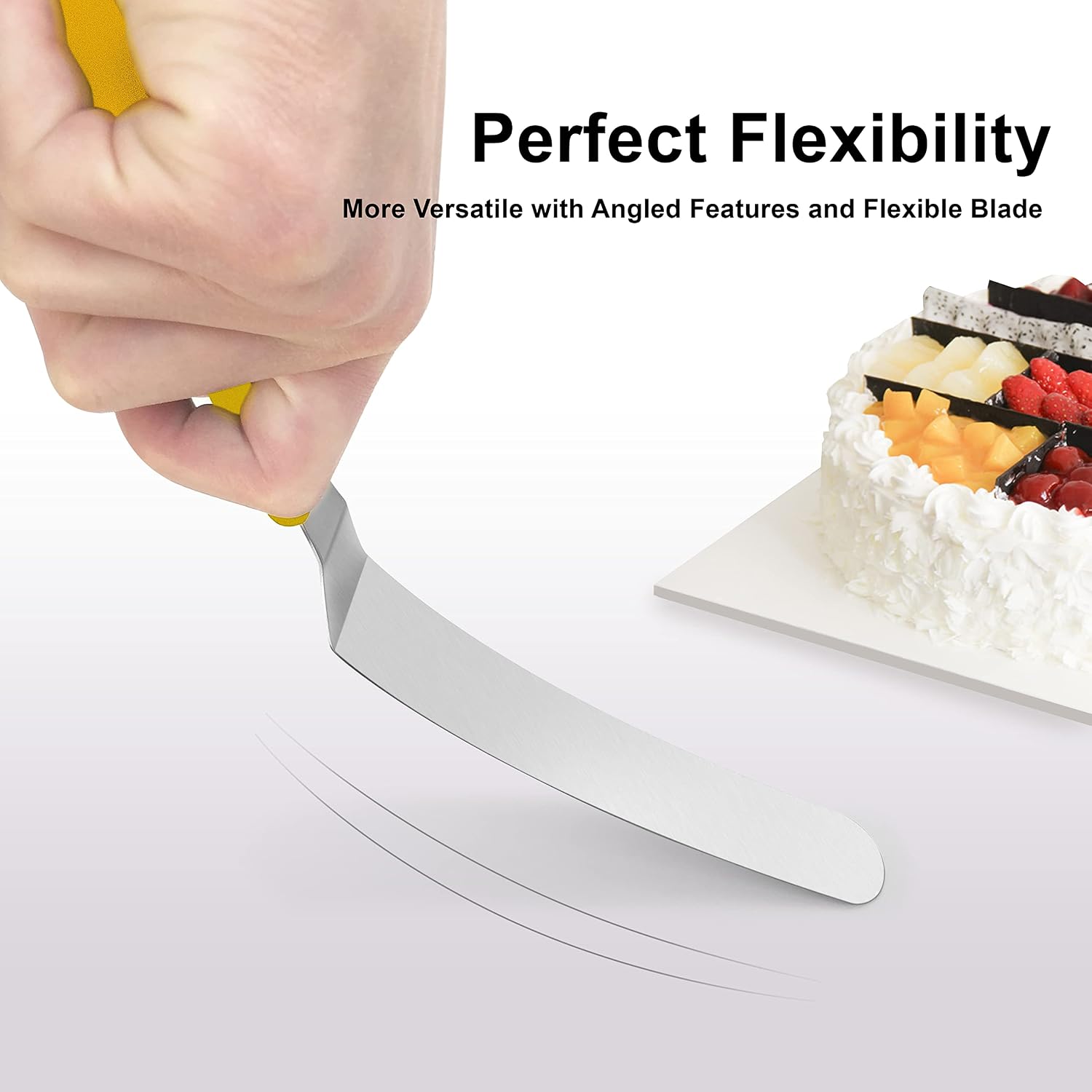 Cake Spatula Angled Cake Icing Spatula, SameTech Stainless Steel Cake Offset Decorating Frosting Spatulas Baking Set Tools With 6"/8"/10" (Yellow)