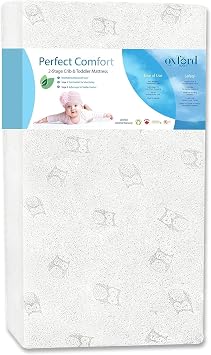 Oxford Baby 2 pc Nursery Set Lazio 4-in-1 Convertible Baby Crib, Snow White, GreenGuard Gold Certified Perfect Comfort 2-Stage Crib Mattress & Toddler Mattress