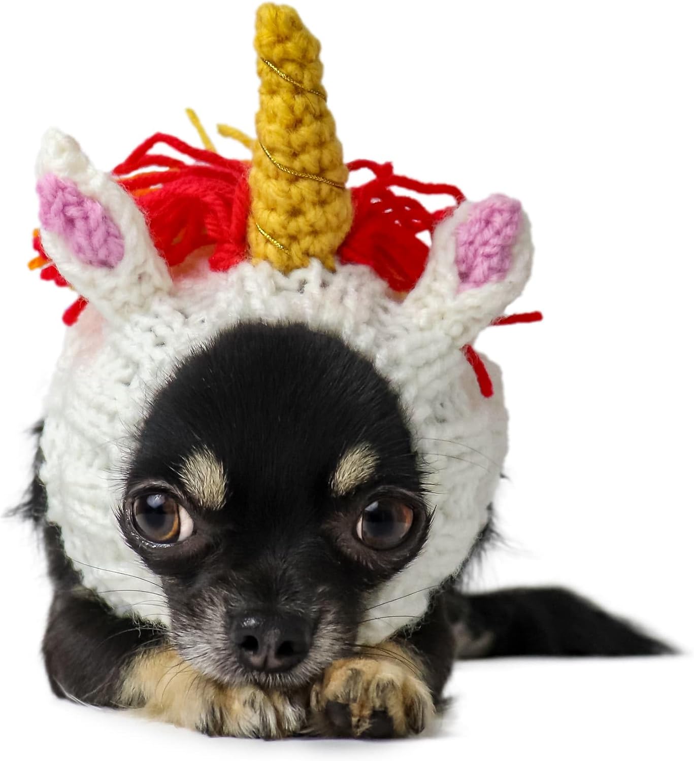 Zoo Snoods Unicorn Costume - Knit Rainbow Dog Snood Ear Wrap for Pets, Warm Neck Cover for Halloween and Winter (Small)