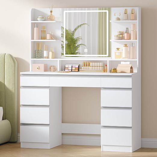 Hzuaneri Coiffeuse avec Lumières LED Réglables,Coiffeuse avec Rangement