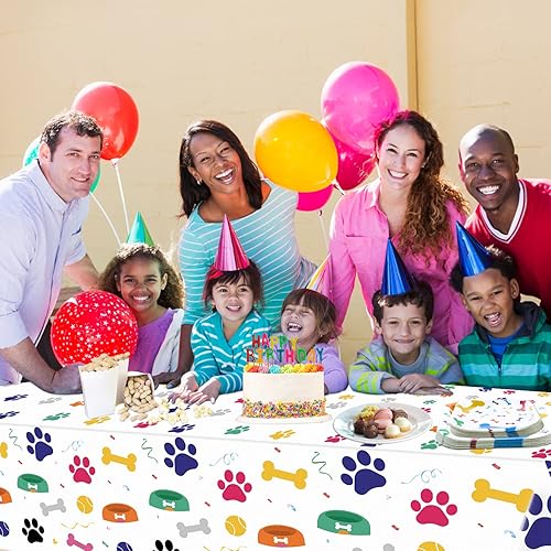 Miniatura 5 de Suministros para fiestas de perros, sirven 20  81 piezas, platos, servilletas, manteles, tenedores, juego para perros, decoración de fiesta de