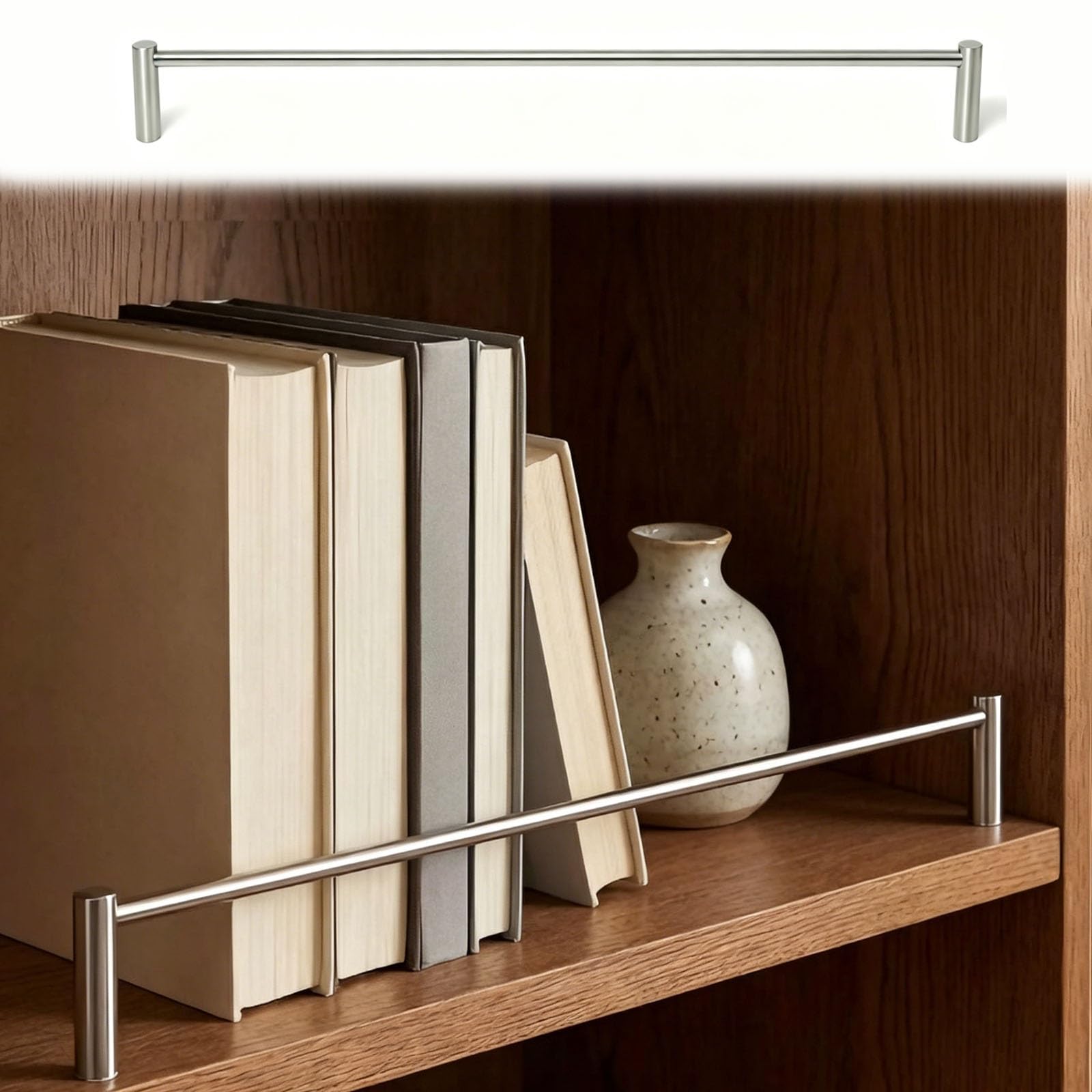 HDYZJQ Anti Tipping Shelf Railing Fence for Bookcase/Kitchen Cabinets, Decorative Shelf Barrier Rail Set with Spindles, Wood Shelves Brass Gallery Rail(2pcs Silver,32cm/13in)