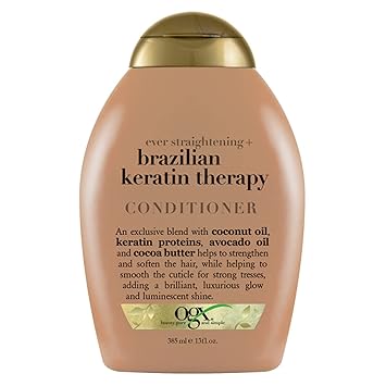 OGX Ever Straightening Brazilian Keratin Smooth Conditioner | With Coconut Oil, Keratin Proteins, Avocado Oil & Cocoa Butter, For Dry, Curly, Frizzy & Fine hair, Sulfate Free Surfactants, No Parabens, 385 ml