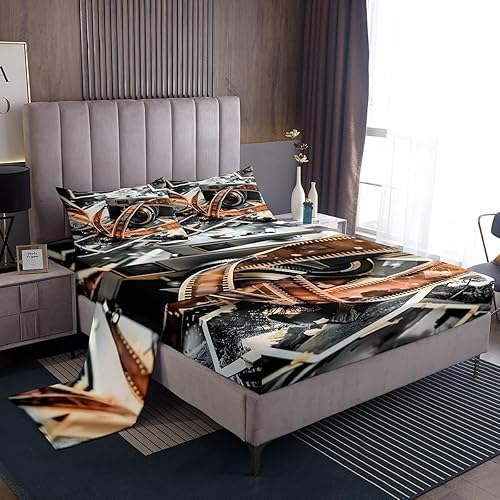 Miniatura 11 de Juego de sábanas de música de piano, tamaño Queen, juego de ropa de cama de notas musicales de 4 piezas para decoración de habitación de niños