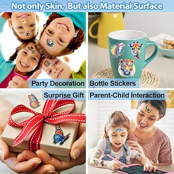 Animals Temporary Tattoos, 10 Sheets Watercolour Animal for Girls Boys Body Arm Shoulder, Kids Tattoos Party Bag, Birthday Party Small Gift