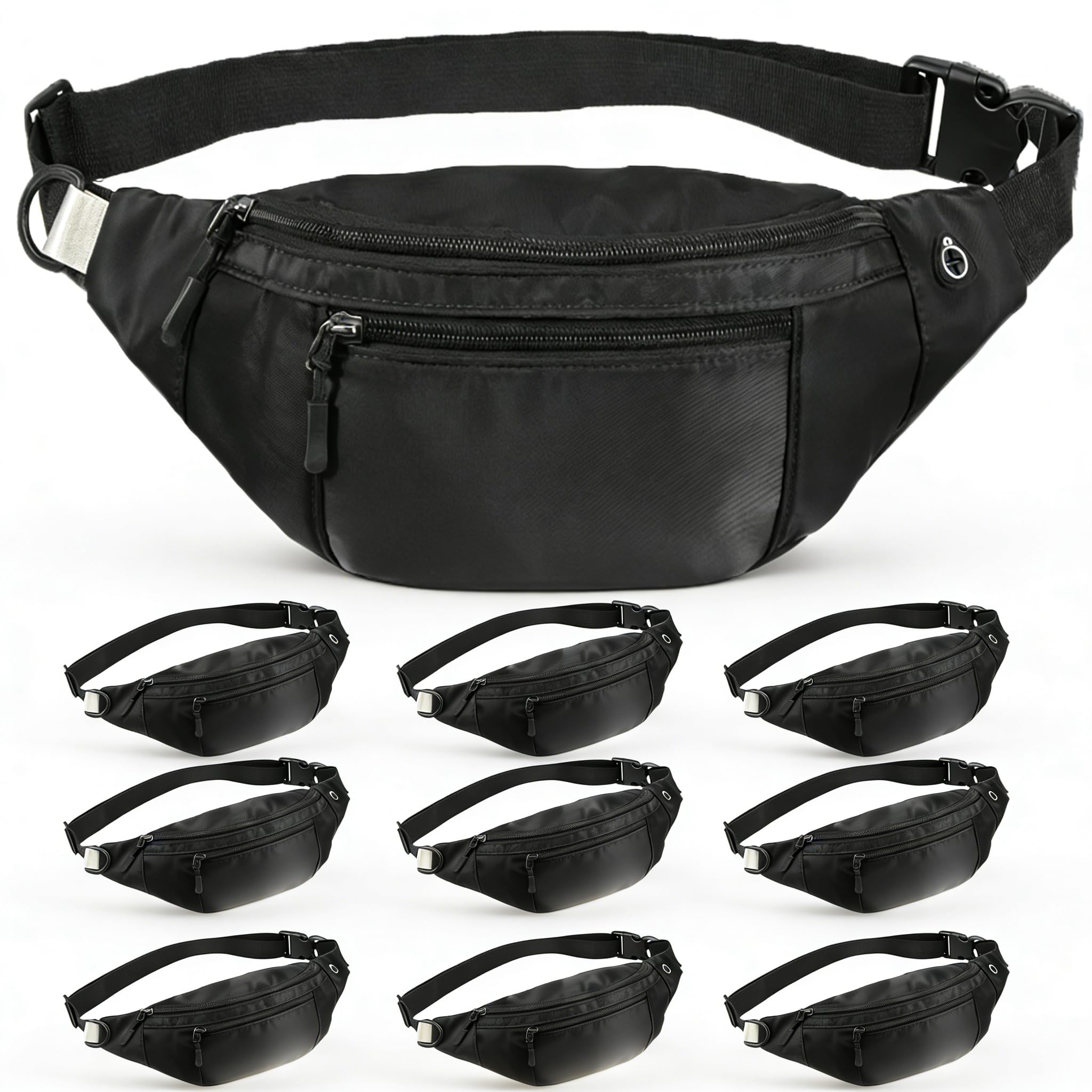 10PCS Crossbody Fanny Pack Large Capacity Waist Bag with 4-Zipper Pockets Adjustable Strap Fanny Packs Waterproof Oxford Cloth Travel Belt Bag for