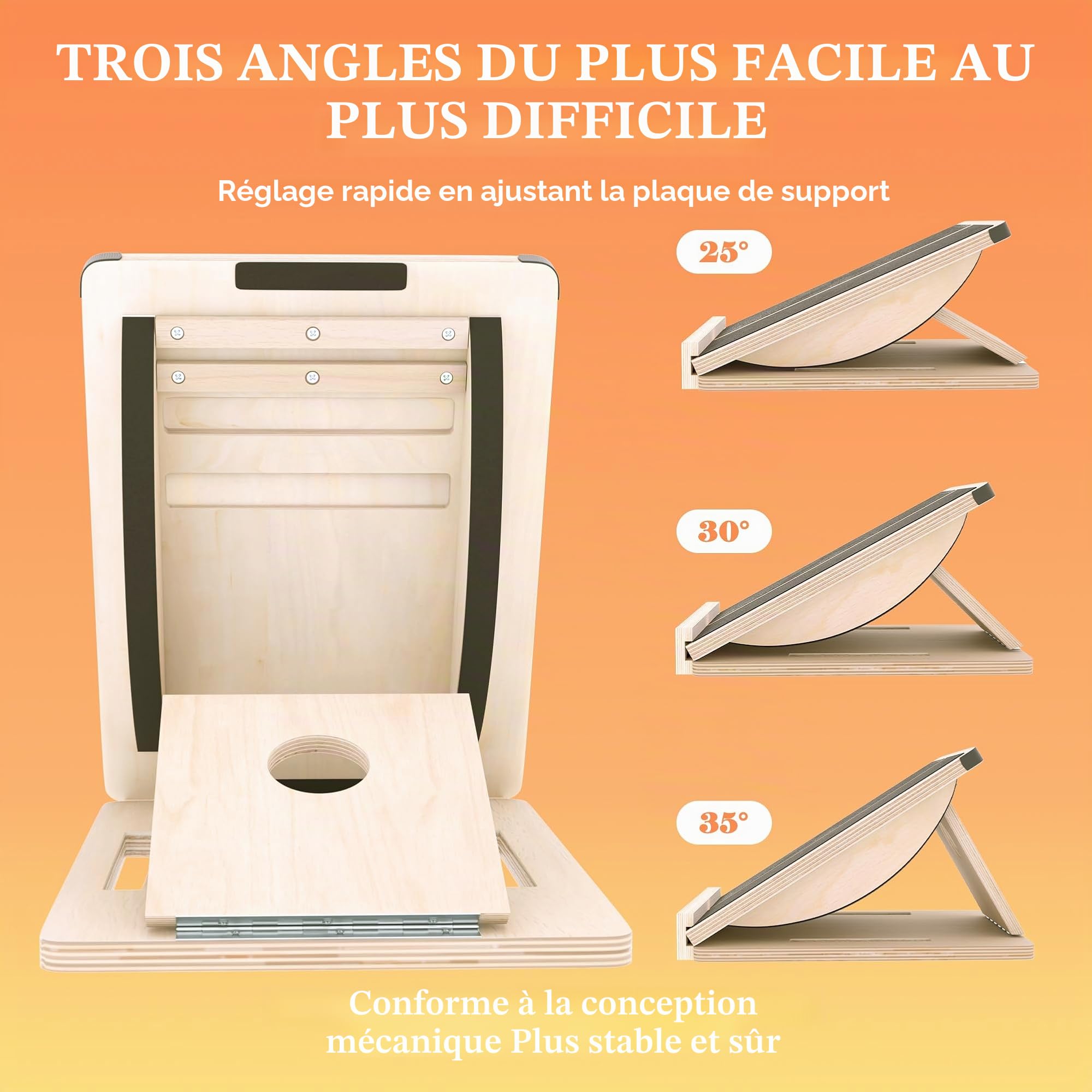 MUCITAGF Planche inclinée professionnelle 2 en 1 en bois et planche d'équilibre réglable et civière de mollet, équipement de physiothérapie, bureau debout, planche à bascule, entraînement de base
