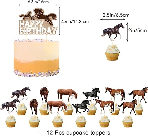 Miniatura 5 de Juego de suministros de fiesta de cumpleaños con temática de caballo con pancarta de feliz cumpleaños, globo para decoración de cupcakes para