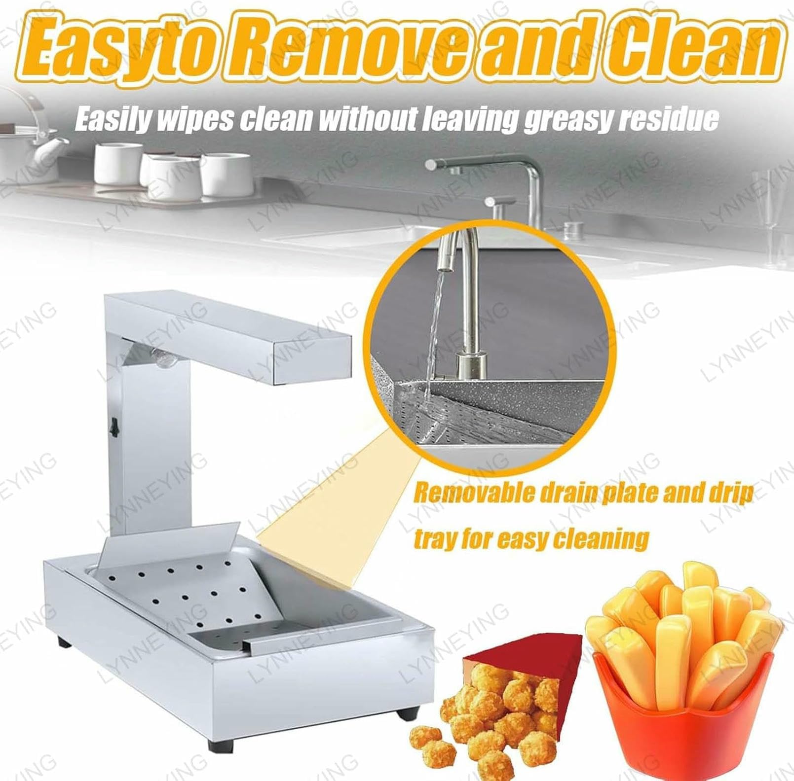 Stazione Scalda Patatine Fritte, Lampada Riscaldante Commerciale Da 1000 W Con Vassoio Raccogligocce E Porta Patatine Croccanti, Acciaio Inossidabile, Controllo Con Un Pulsante, Per Ristorante
