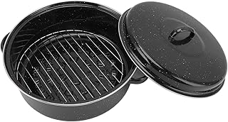 Roasting Pan, Enameled Roasting Pan with Domed Lid Non Stick Enamel Turkey Roaster Pot Round Roaster Pan for Turkey, Chicken, Vegetable(28cm)