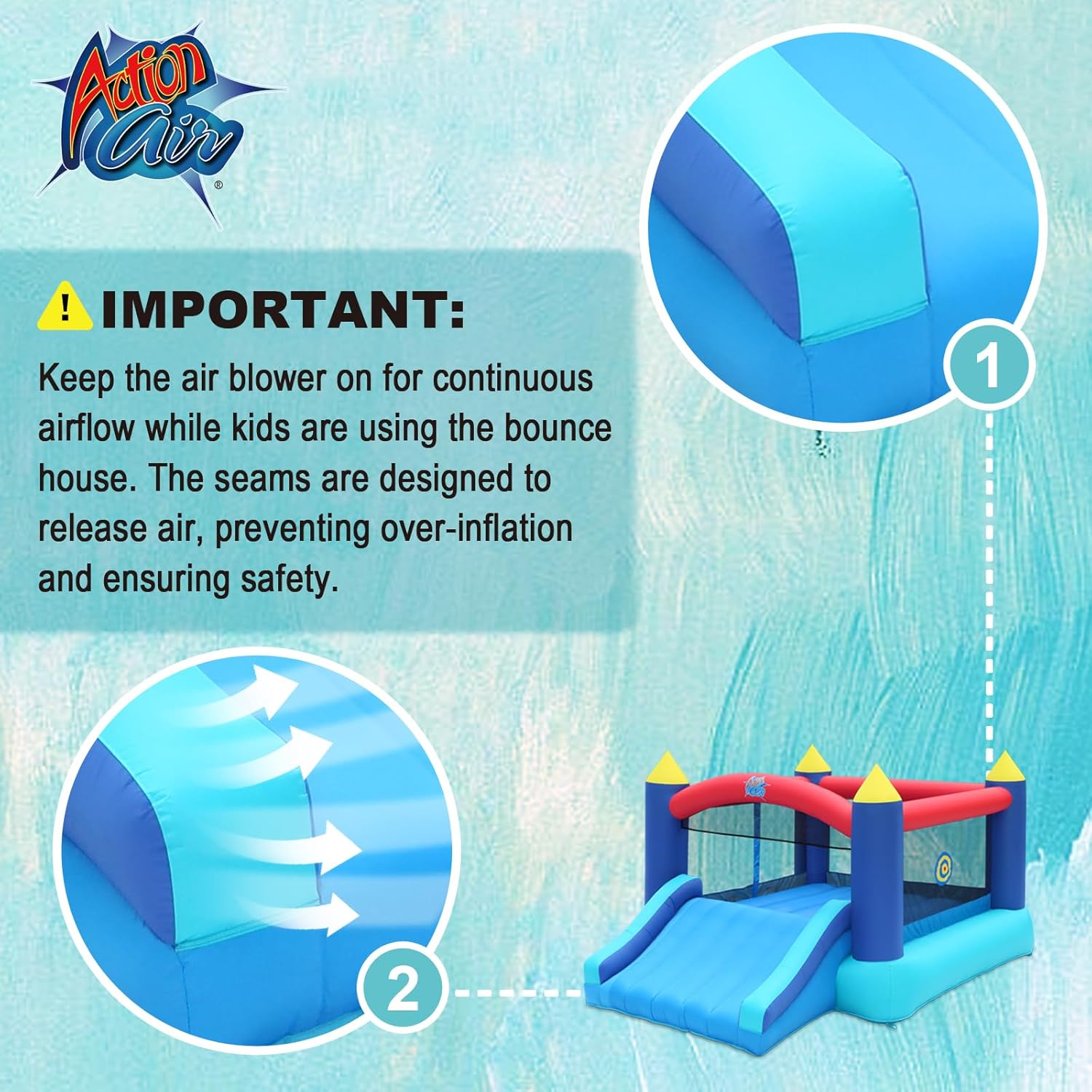 Action Air Bounce House, Inflatable Bouncer with Air Blower, Jumping Castle with Slide, Family Backyard Bouncy Castle, Durable Sewn with Extra Thick Material, Idea for Kids (Blue)