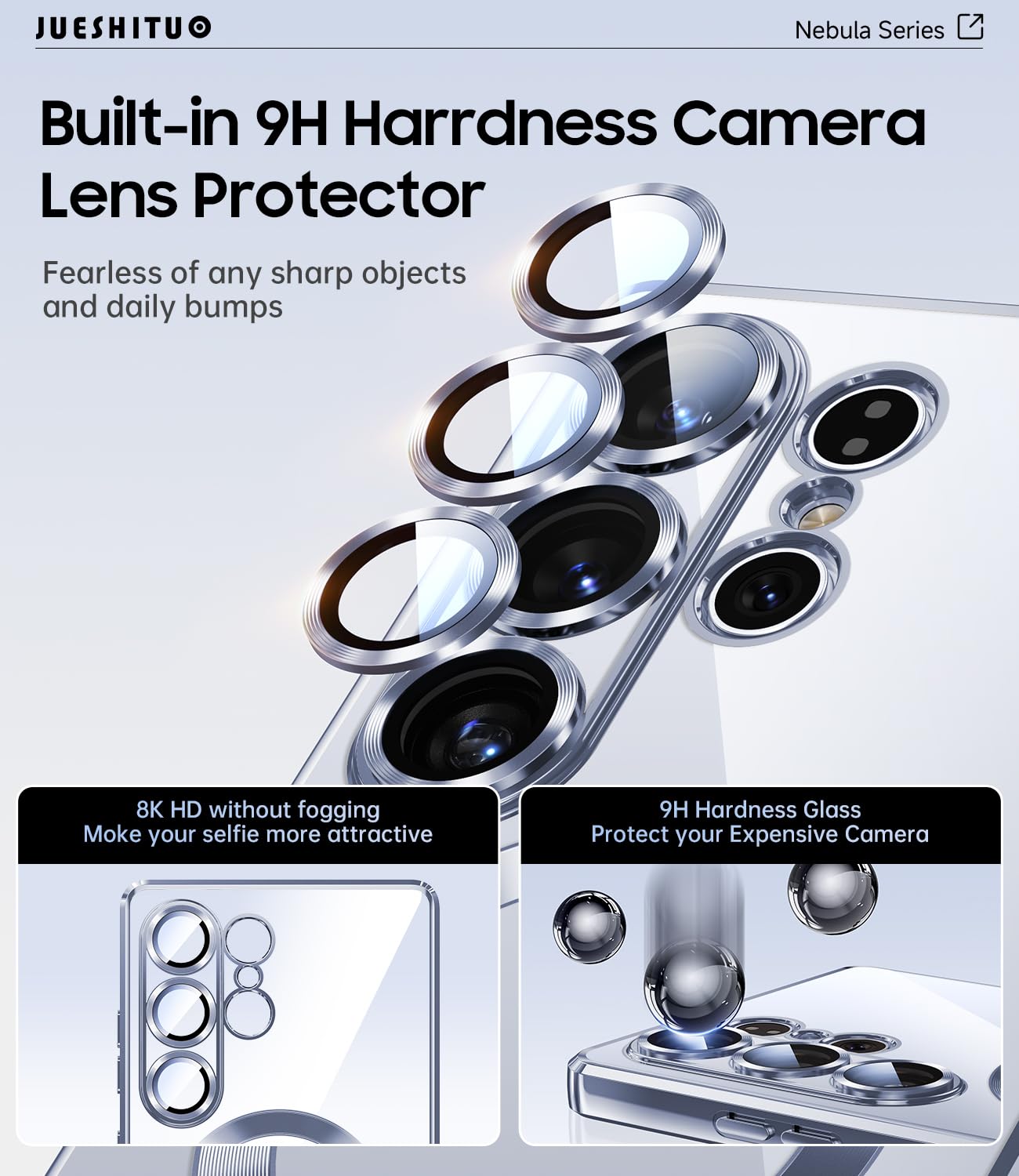 JUESHITUO Cover per Samsung Galaxy S25 Ultra con Protezione dello Schermo, Protezione della Fotocamera Integrata con MagSafe, Protezione Mil-Grade Shockproof Slim Custodia, Argento Titanio Blu