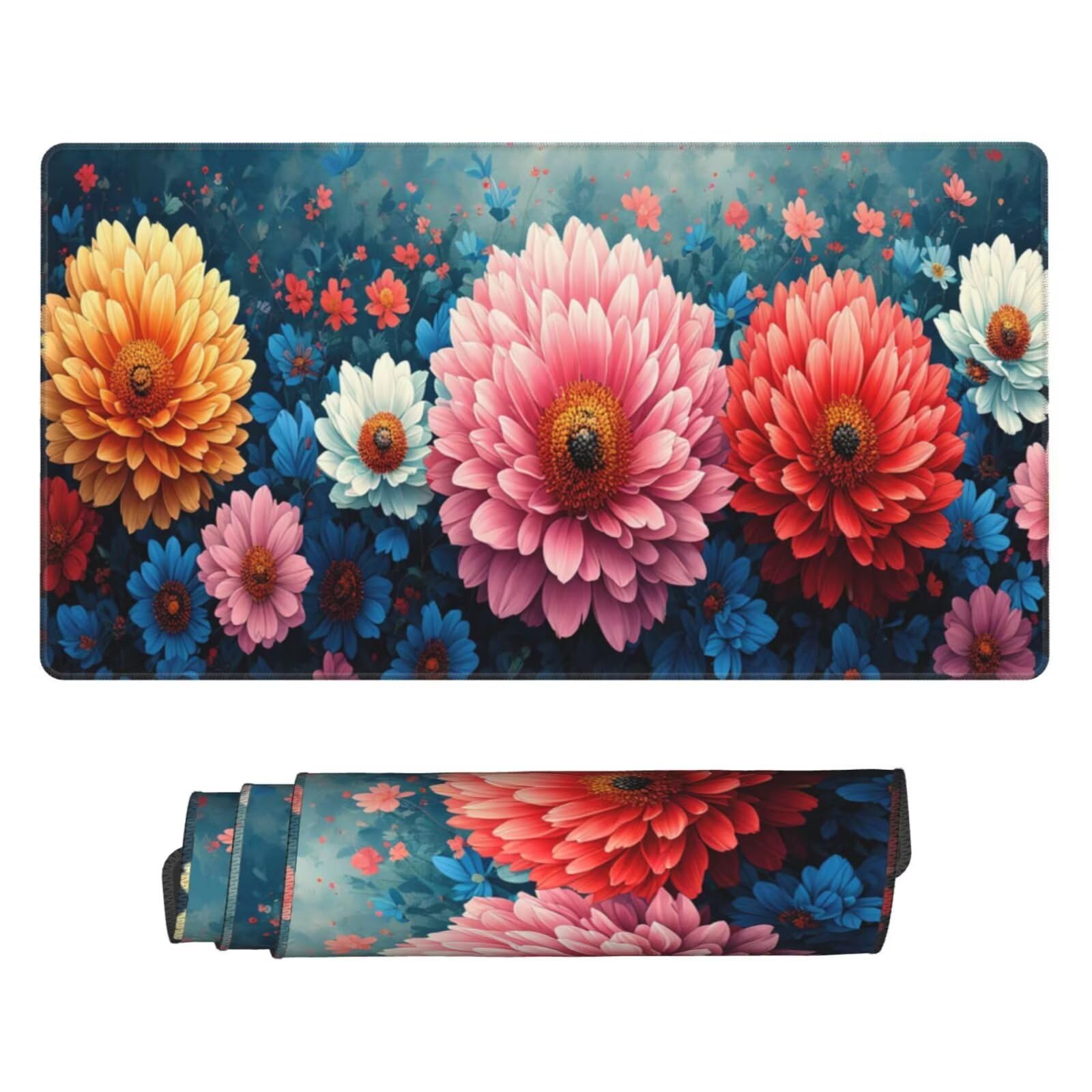 Tapis de Souris XXL 1200x600 mm, Couleur Tapis de Souris Fleurs Tapis Souris XXL 120 X 60 CM, Antidérapant sous Main Bureau à Bords Cousus, Mouse Pad avec Surface en Caoutchouc antidérapant U-131