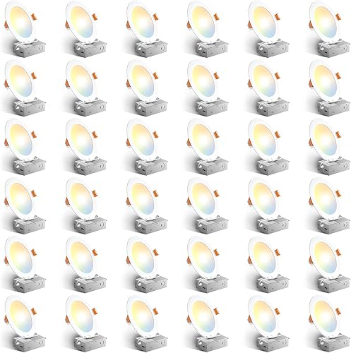 Amico ETL&FCC - Paquete de 36 luces LED empotrables ultrafinas de 6 pulgadas con caja de conexiones, 2700K3000K3500K4000K5000K seleccionable, 12W