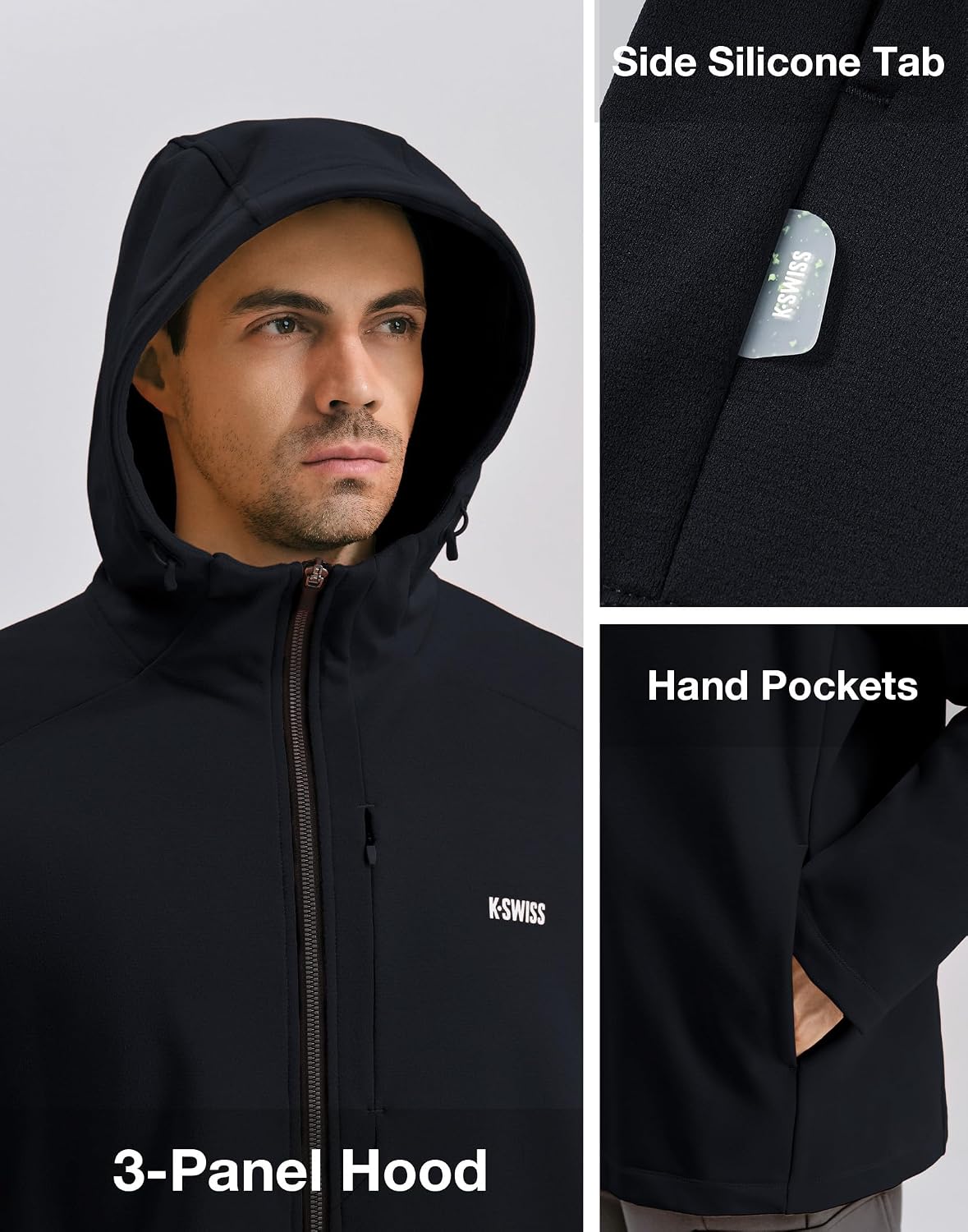 K-Swiss Mens Lightweight Softshell Jacket - Oversized Hooded Zip Up Coat with Front Zipper Pocket for Casual Outdoor Winter