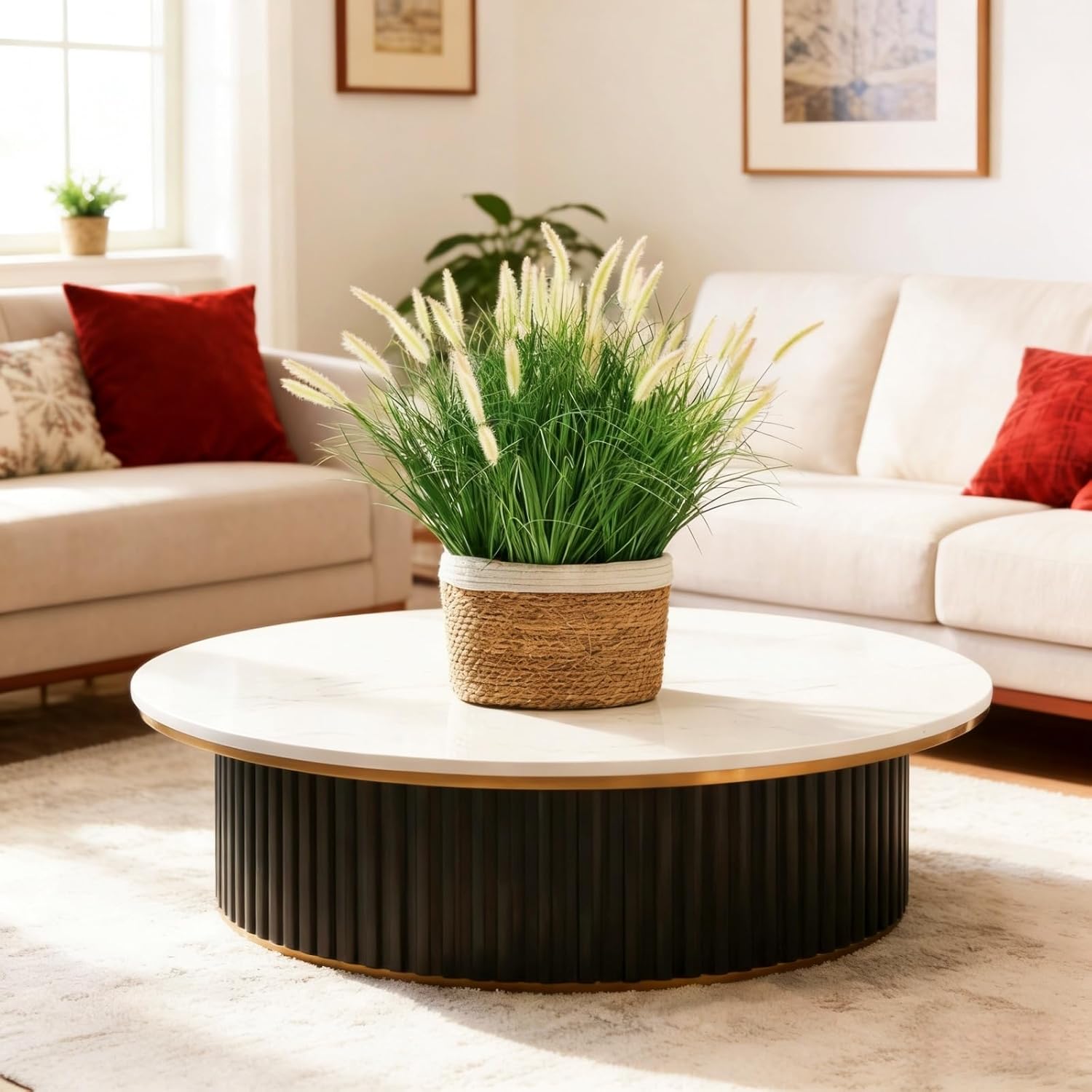 24 inches Extra Lush Artificial Reed Grass (6pcs), Luxury Fake Plants with 8 Heads Dogtail Flower, Luxury Faux Greenery with Dogtail for Garden Porch and Home Decor (Pink-8)