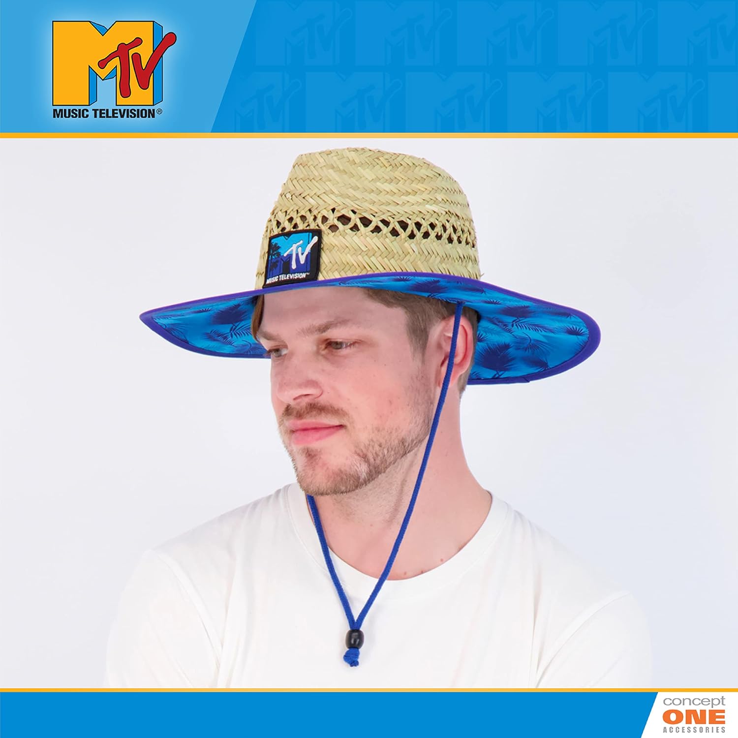 MTV Beach Straw Hat, Adult Lifeguard Cap with Wide Brim, Natural, One Size