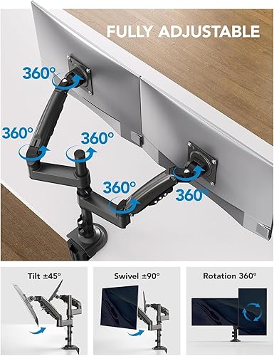 Miniatura 4 de HUANUO Soporte para monitor doble de 17 a 32 pulgadas, NITROGLIDE Soporte para monitor doble, soporte para monitor 2 monitores, inclinación