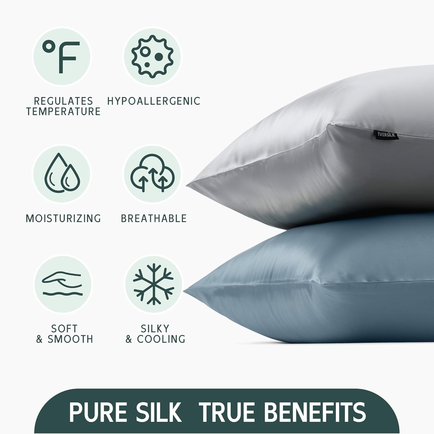 Mulberry Silk Pillowcase for Hair and Skin: 22 Momme 100% Pure Natural Silk Pillow Case with Hidden Zipper - 6A Grade Hypoallergenic Cool Pillow Cover for Sleep - 1 Pack Haze Blue King in Gift Box