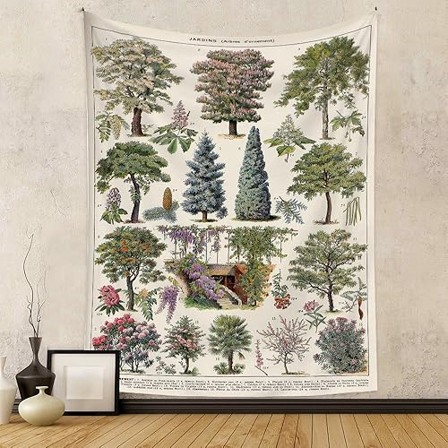 Tapiz vintage de árboles de la vida, plantas, hojas y flores, tapiz para colgar en la pared, tapiz vertical de identificación de la naturaleza,