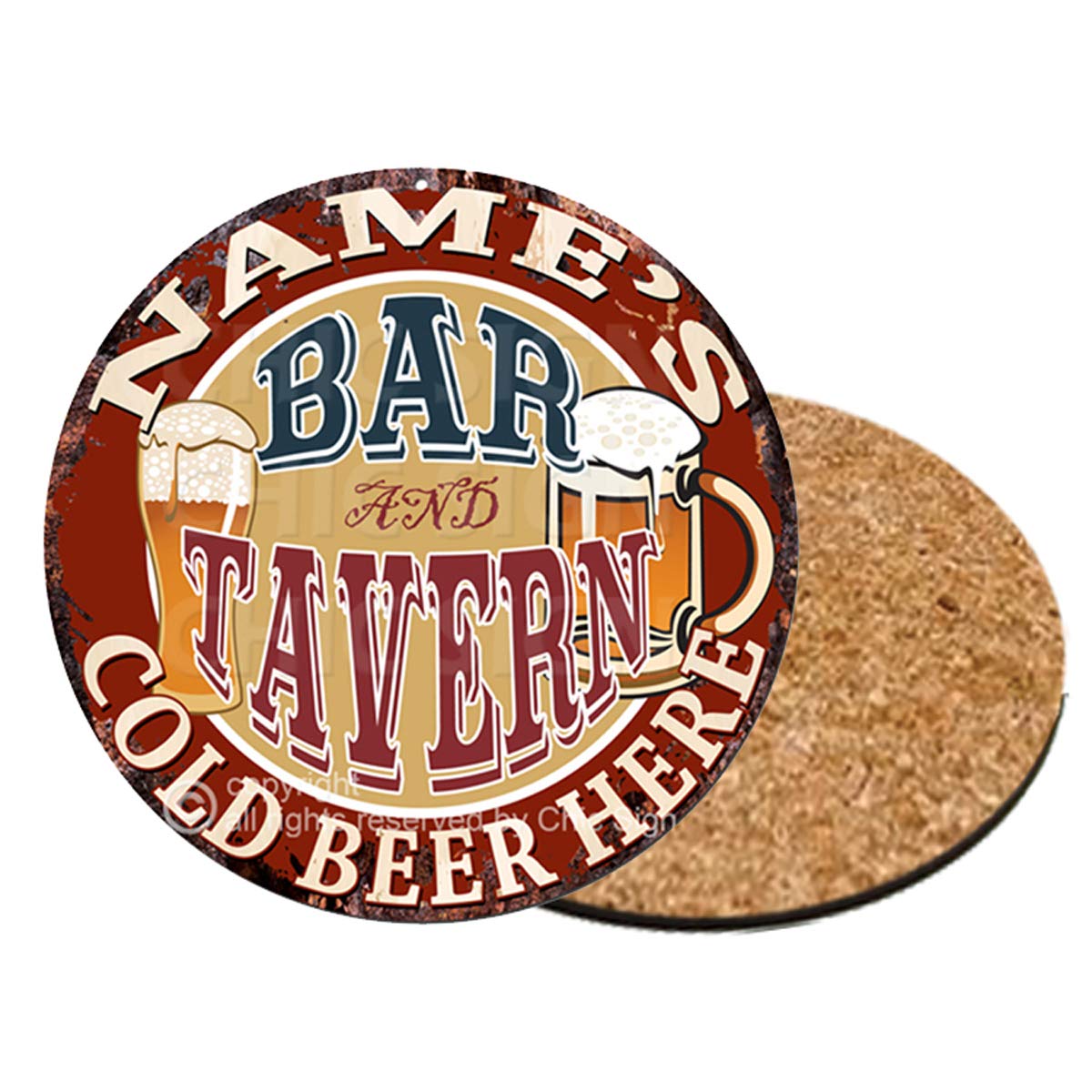 Any Name's BAR and Tavern Custom Personalized Coasters 0134 Rustic Shabby Vintage Style Retro Kitchen Bar Pub Coffee Shop Housewarming Gift Wedding Gift Ideas (6)