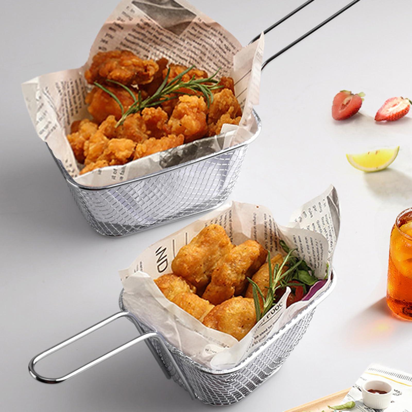 APACALI 8 Pièces Panier à Frites en Acier Inoxydable - Mini Plats de Service pour Chips, Poulet Frit, Rondelles d'Oignon, Crevettes