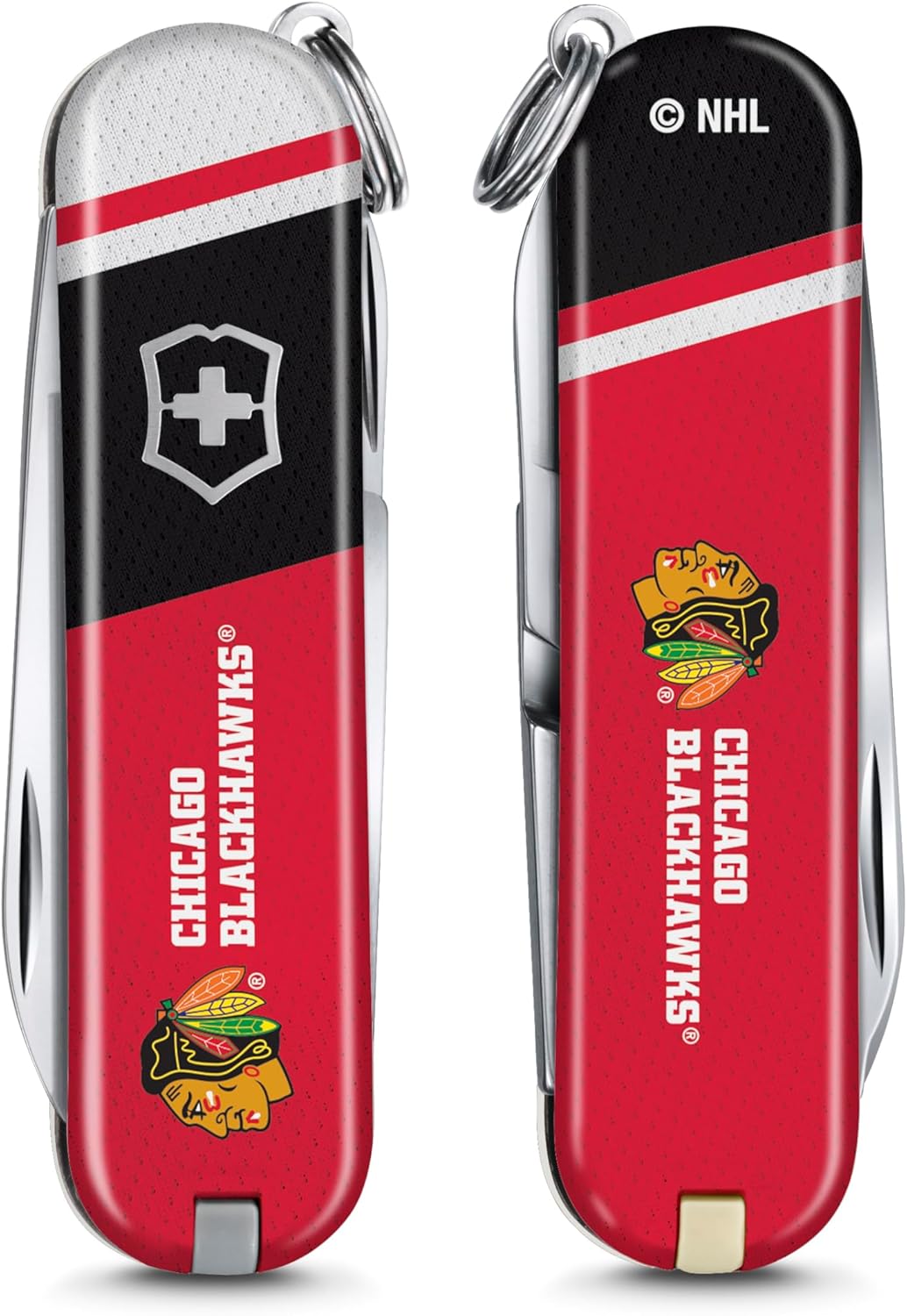 Victorinox Classic SD Swiss Army Knife – Compact 7 Function Swiss Made Pocket Knife with Small Blade, Screwdriver and Key Ring – Chicago Blackhawks