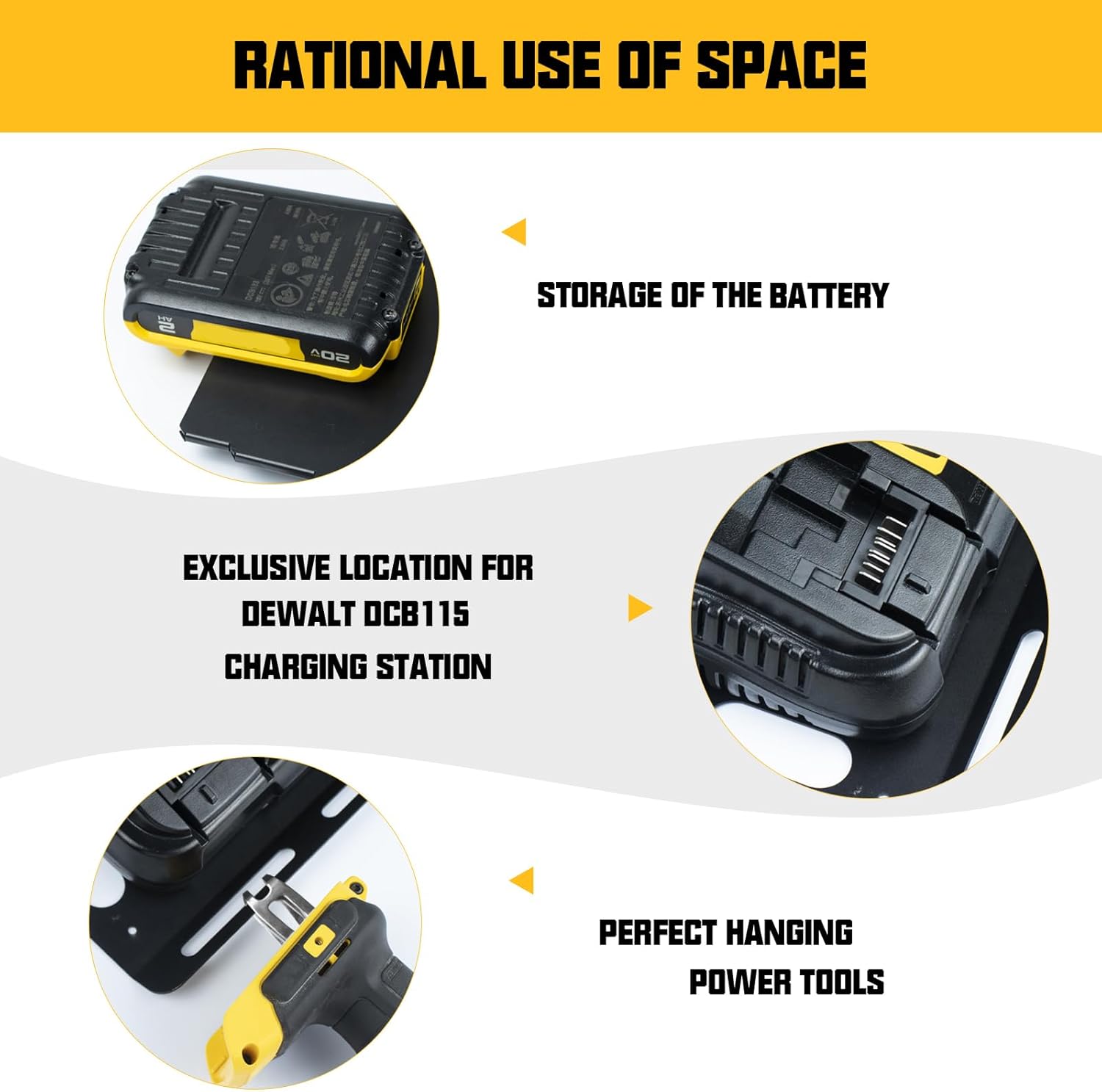 Wall Mount Bracket for DeWalt 20V Battery and DCB115 Charger, Metal Black Rugged 2 Battery Holder and Charger Holder for Tool Room and Garage