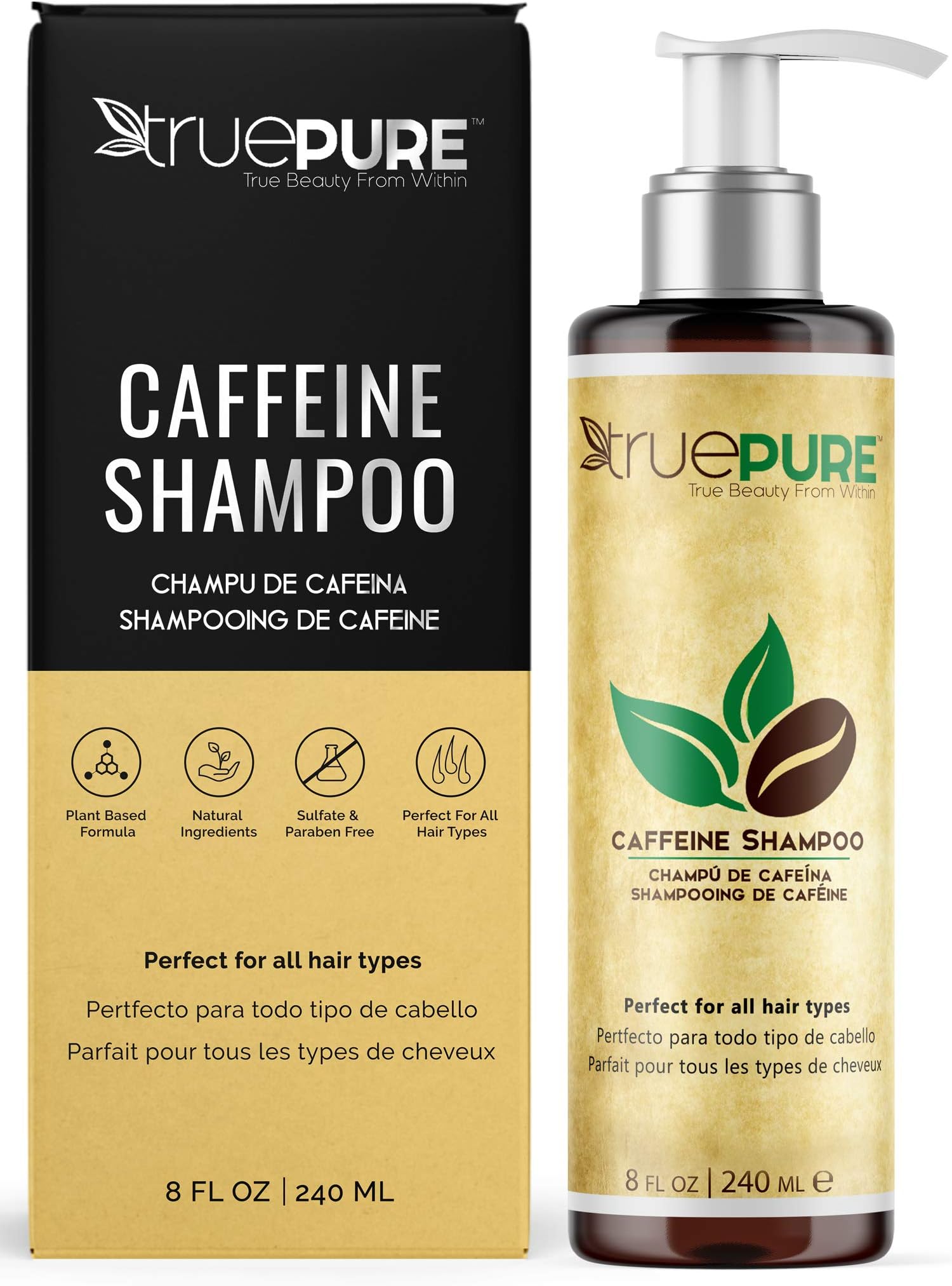 Caffeine Shampoo Treatment For Healthy Hair Growth and Hair Loss Prevention, Unisex Dht Blocking Formula For Normal To Thin Looking Hair, No Sulfates, 8oz, By TruePure