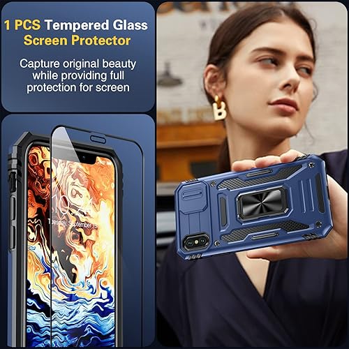 Miniatura 5 de Oterkin Funda para iPhone X, iPhone Xs con cubierta deslizante para cámara y protector de pantalla de vidrio templado, soporte giratorio de 360,