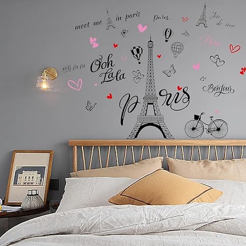 Miniatura 2 de PLIGREAT 2 hojas de calcomanías de pared de la Torre Eiffel, calcomanía de pared grande de la torre de París, decoración de pared extraíble de la