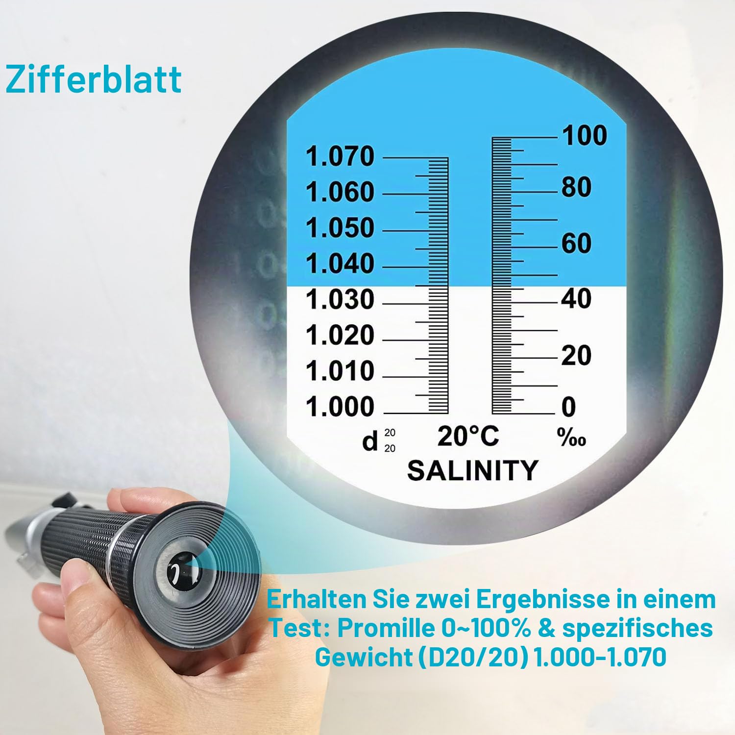 Agriculture Solutions Refraktometer für Meerwasser- und Meerwasser-Aquarien, 0-100 PPT mit automatischer Temperaturausgleich