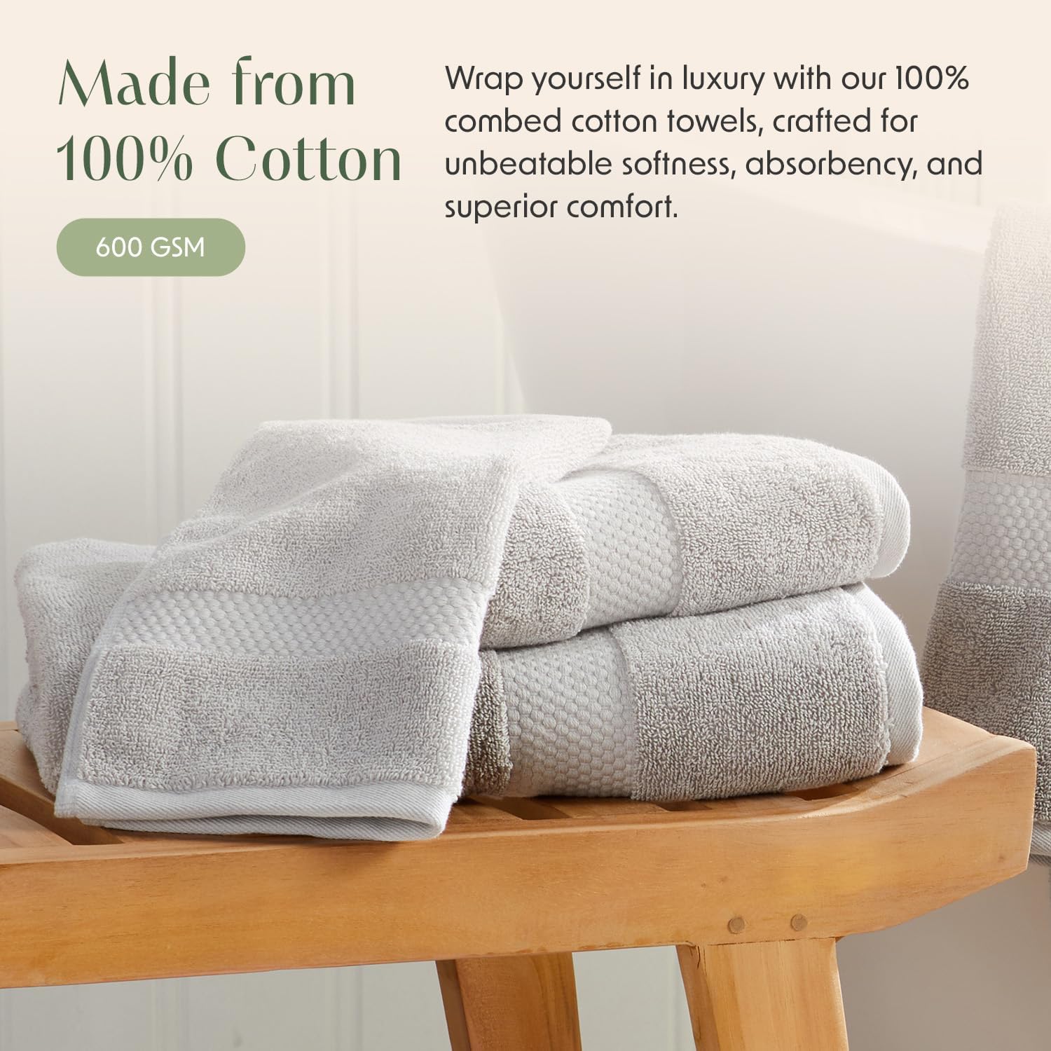 Springtree Home Grey Bath Towels Set of 4 | Classic Hotel Bath Towels | 100% Combed Cotton | Absorbent Quick-Dry Gray Towels for Bathroom | Oeko-TEX® Standard 100 Cotton | Cynewski Collection - Grey - Image 5