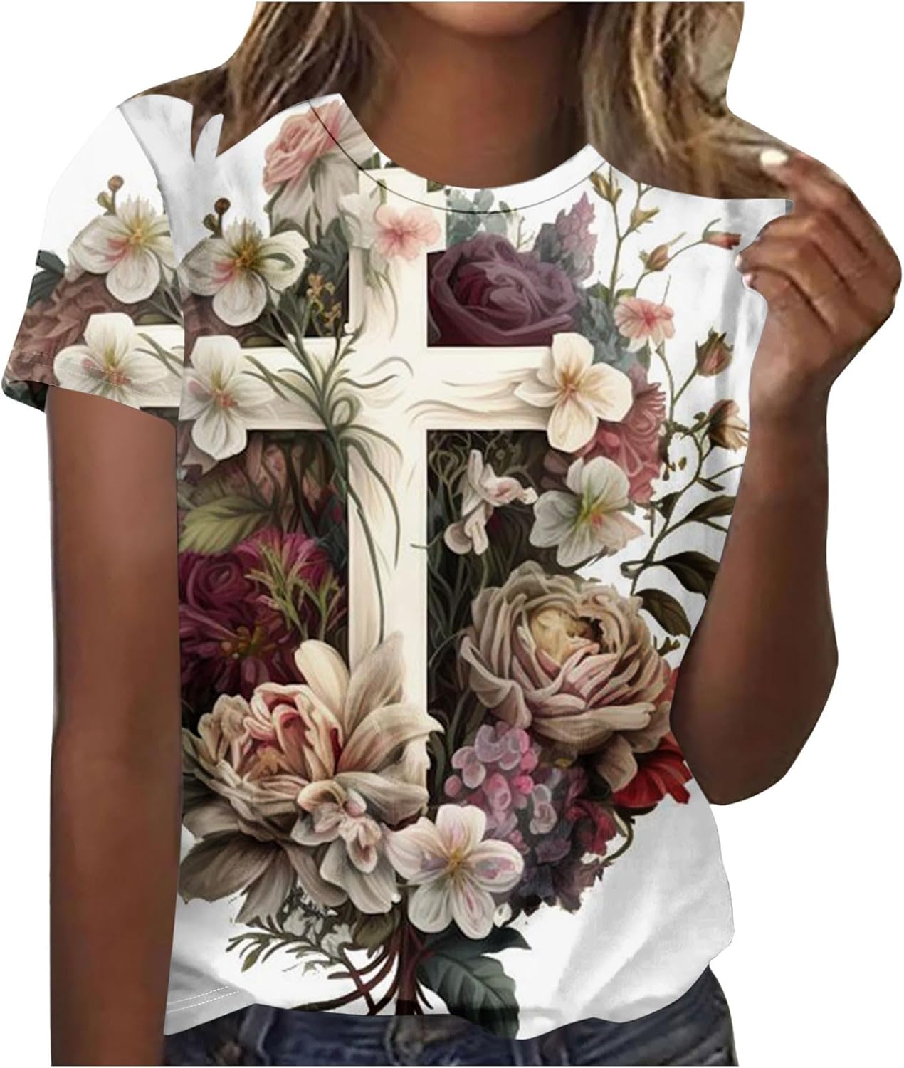 Women Religious Easter Jesus Shirt Short Sleeve Christian Gifts Easter Day Tops Funny Jesus Cross Printed Tee Blouse