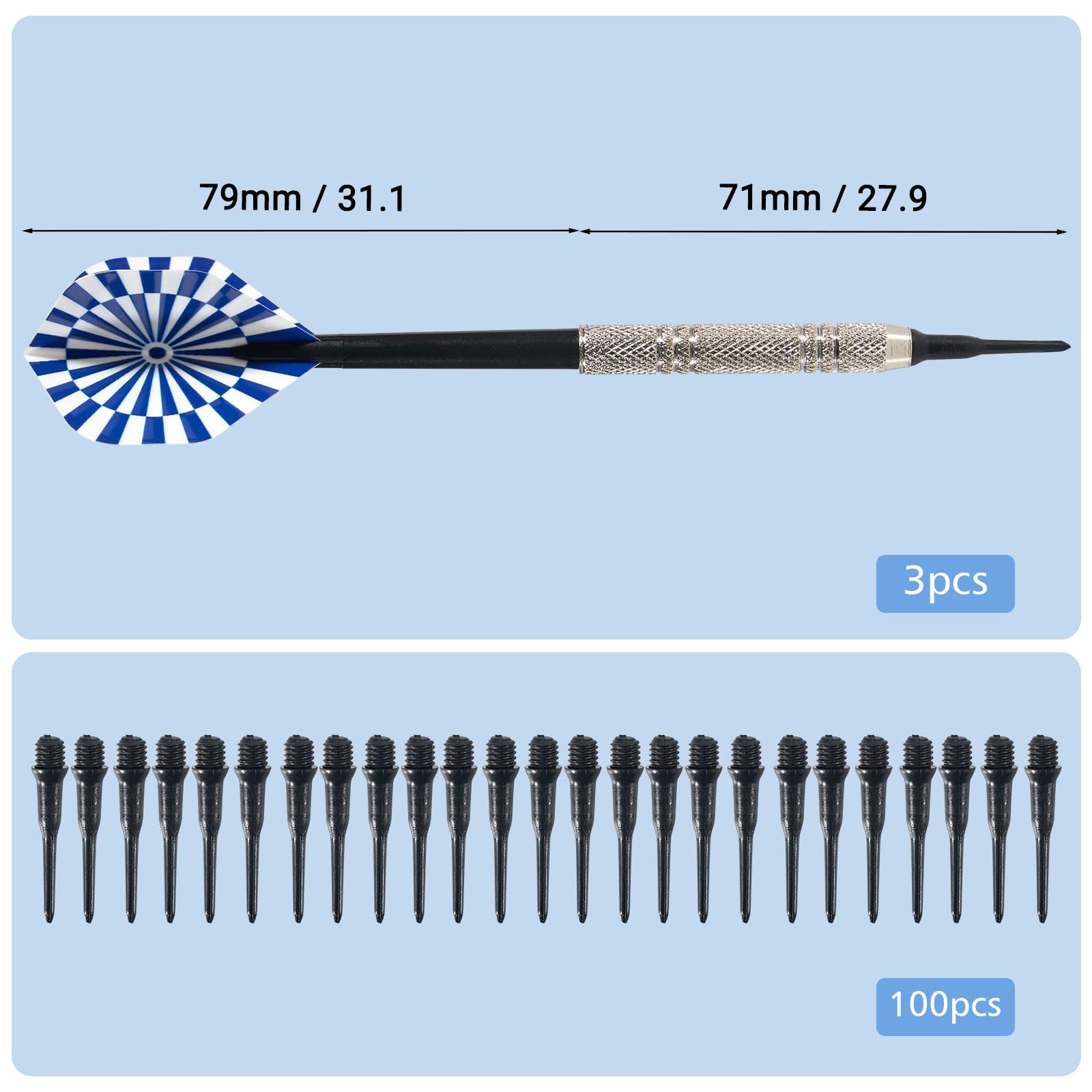 Elalove 12 Fléchettes à Pointe Plastique 14g avec 100 Embouts Remplacement et 24 Ailettes- Set Professionnel pour Cibles Électroniques - Darts Souples et Durables en Matériau Plastique