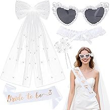 Evjf 5-Piece Women's Accessory, Bridal Veil+Bride to Be Sash+Heart Glasses with Pearls+Bridal Headdress, Bride to Be Accessories, for Weddings, Engagement Parties, Hen Night