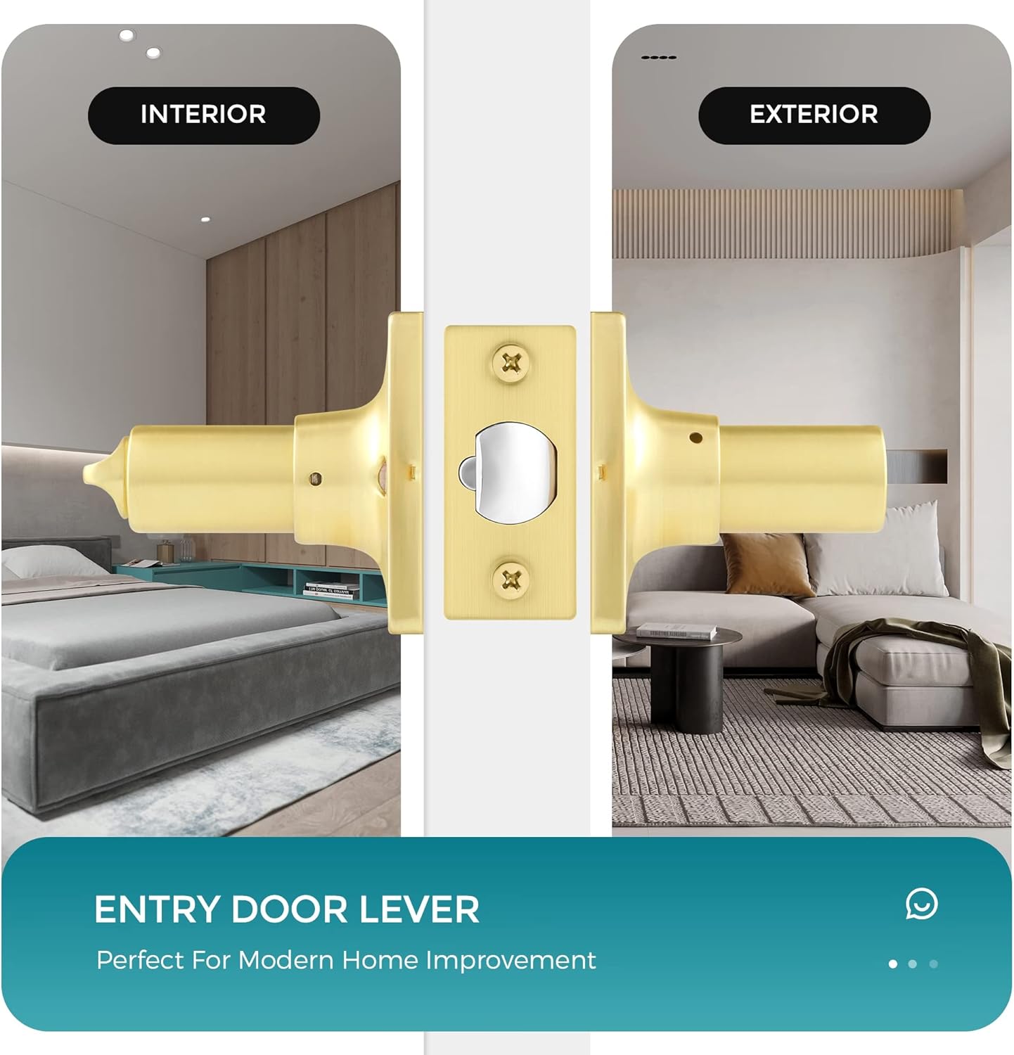 6 Pack Gold Entry Door Handle Keyed Alike, Heavy Duty Entrance Door Lever, Exterior Lockset Contemporary Style, Modern Front Door Hardware