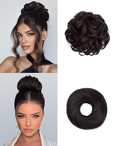 2PCS Messy Bun Hair Piece-Large Wavy Curly & Donut Updo