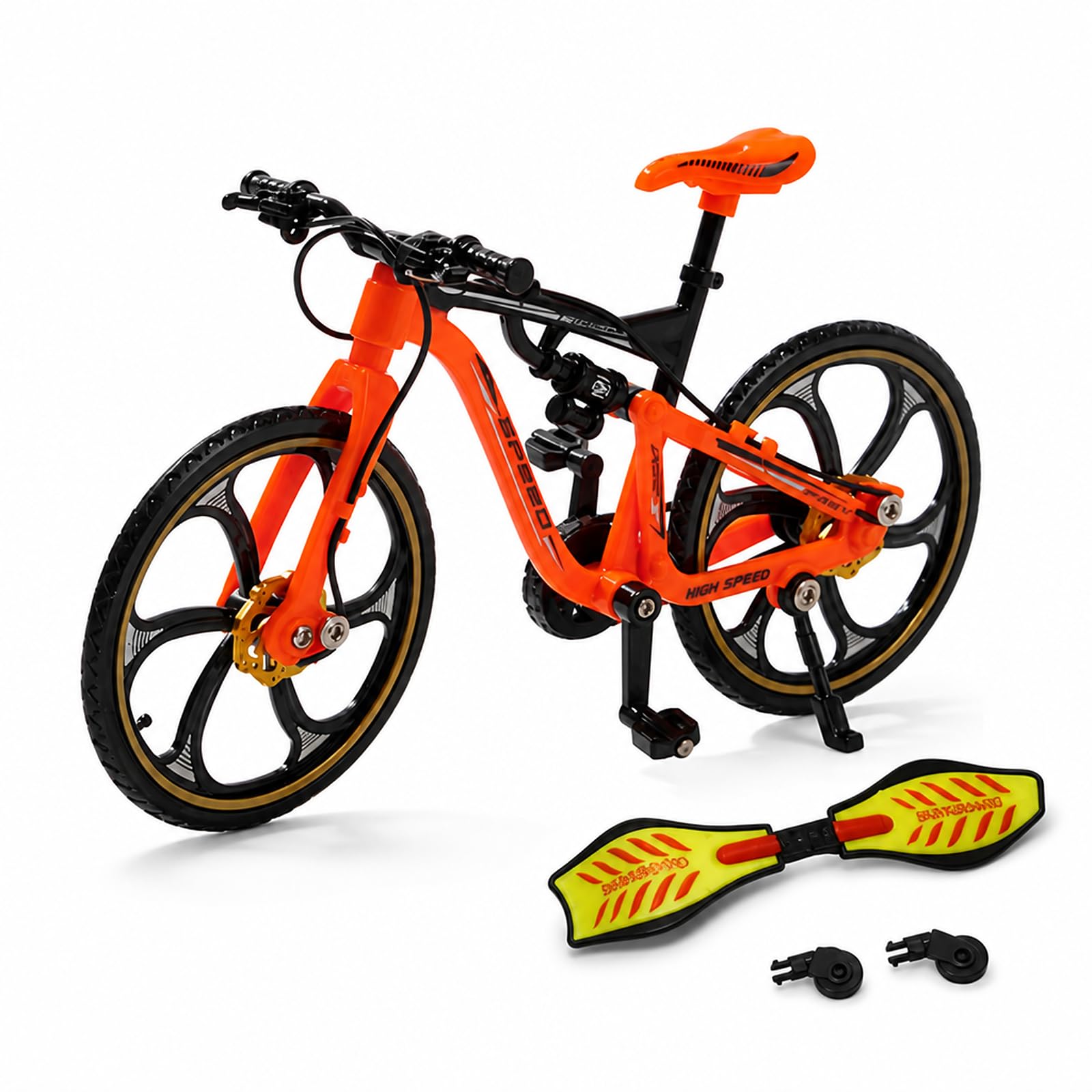 2PCS Finger Bike, Finger Mountain Bike with Orange Bike & Yellow Skateboard