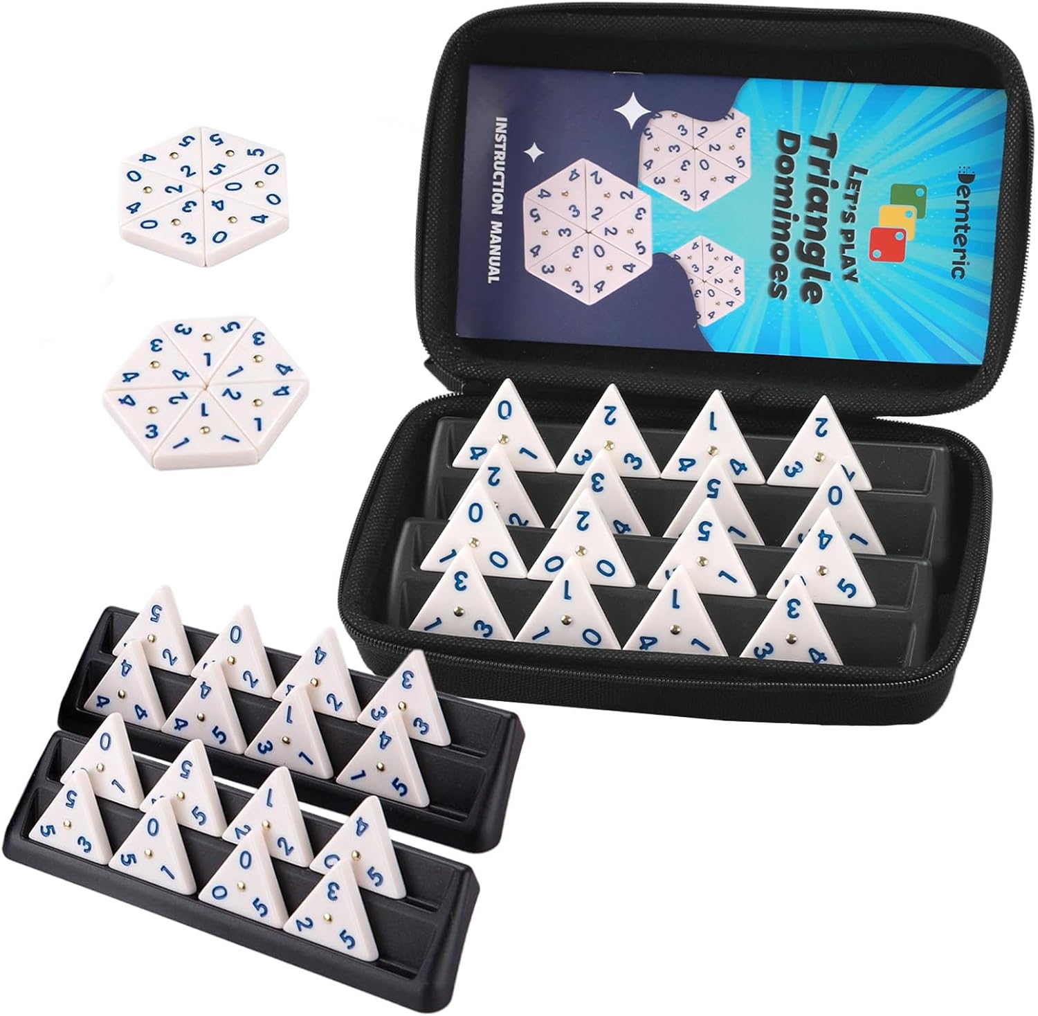 Mexican Train Dominoes Double 15 with 8 Wooden Holders Triangle Domino Game Set with 4 Holders Travel Case
