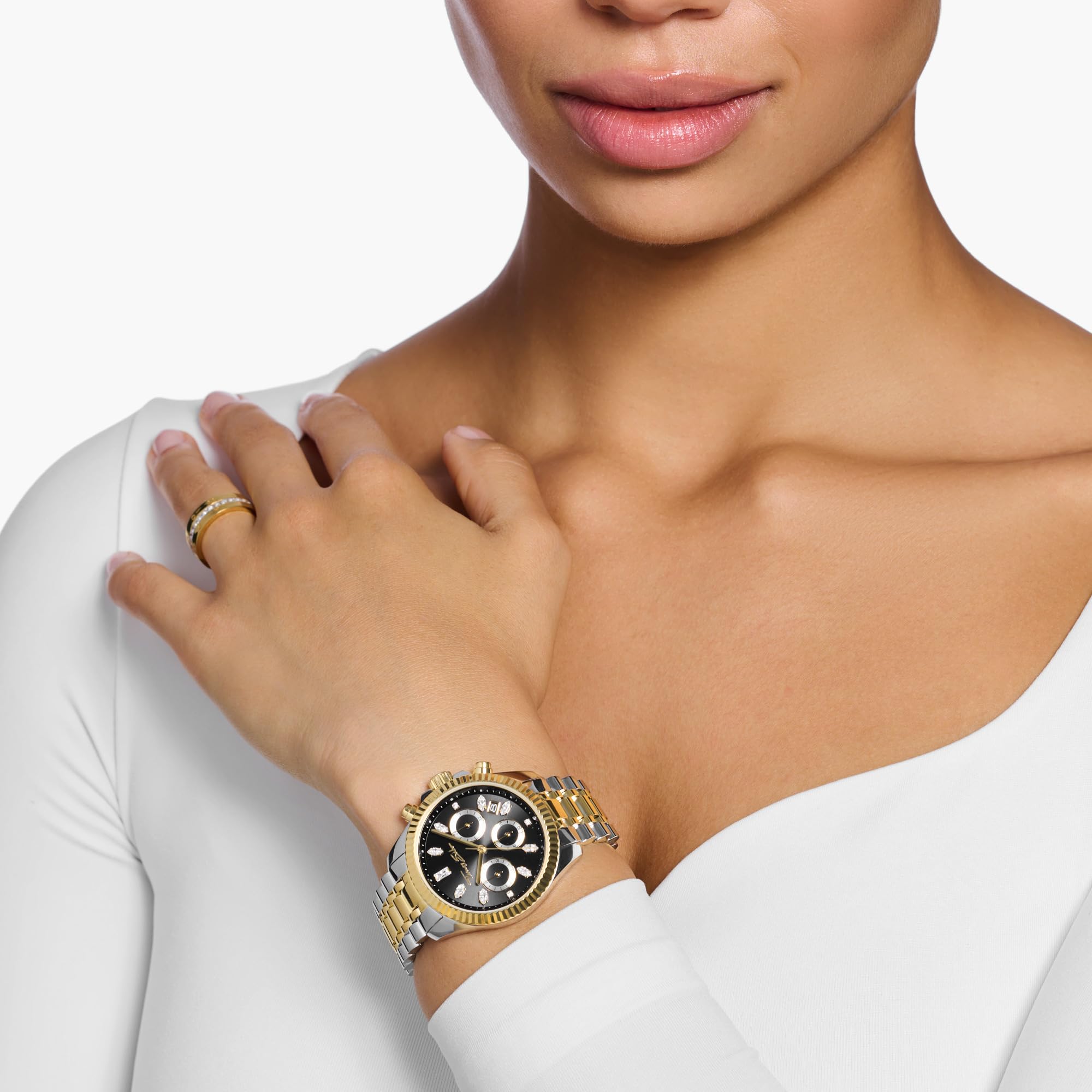 THOMAS SABO Uhr Divine Chrono mit Zifferblatt in Schwarz gelbgoldfarben Edelstahl, Edelstahl Silberfarben